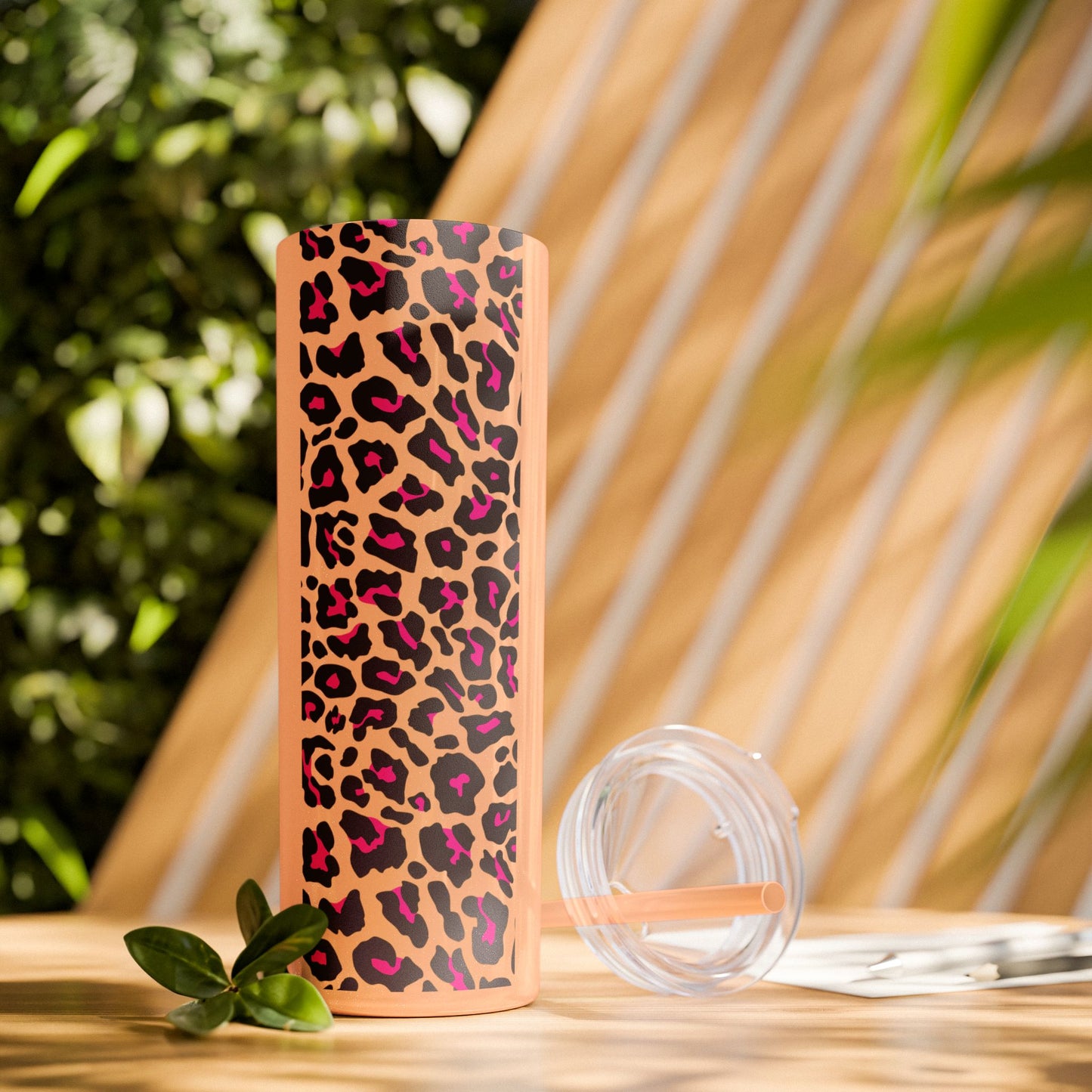 Leopard Print Skinny Tumbler with Straw, 20oz - Perfect for Travel, Gifts, and Everyday Hydration, Stylish Drinkware, Animal Print Tumbler