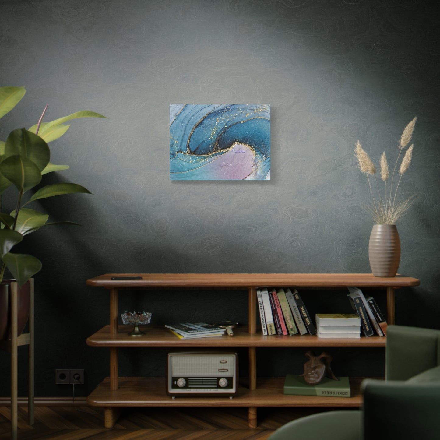 Canvas Wall Art, Abstract Ocean Wave, Modern Decor, Home Office, Gift for Her, Blue Gold Artwork, Living Room Wall Decor