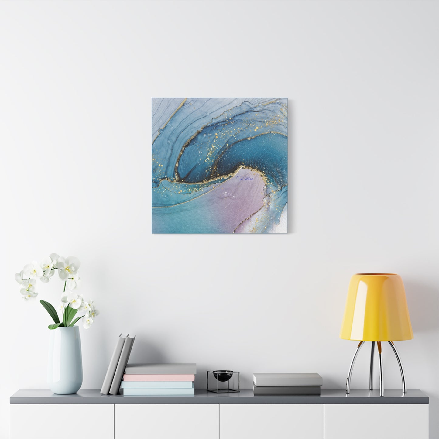 Canvas Wall Art, Abstract Ocean Wave, Modern Decor, Home Office, Gift for Her, Blue Gold Artwork, Living Room Wall Decor