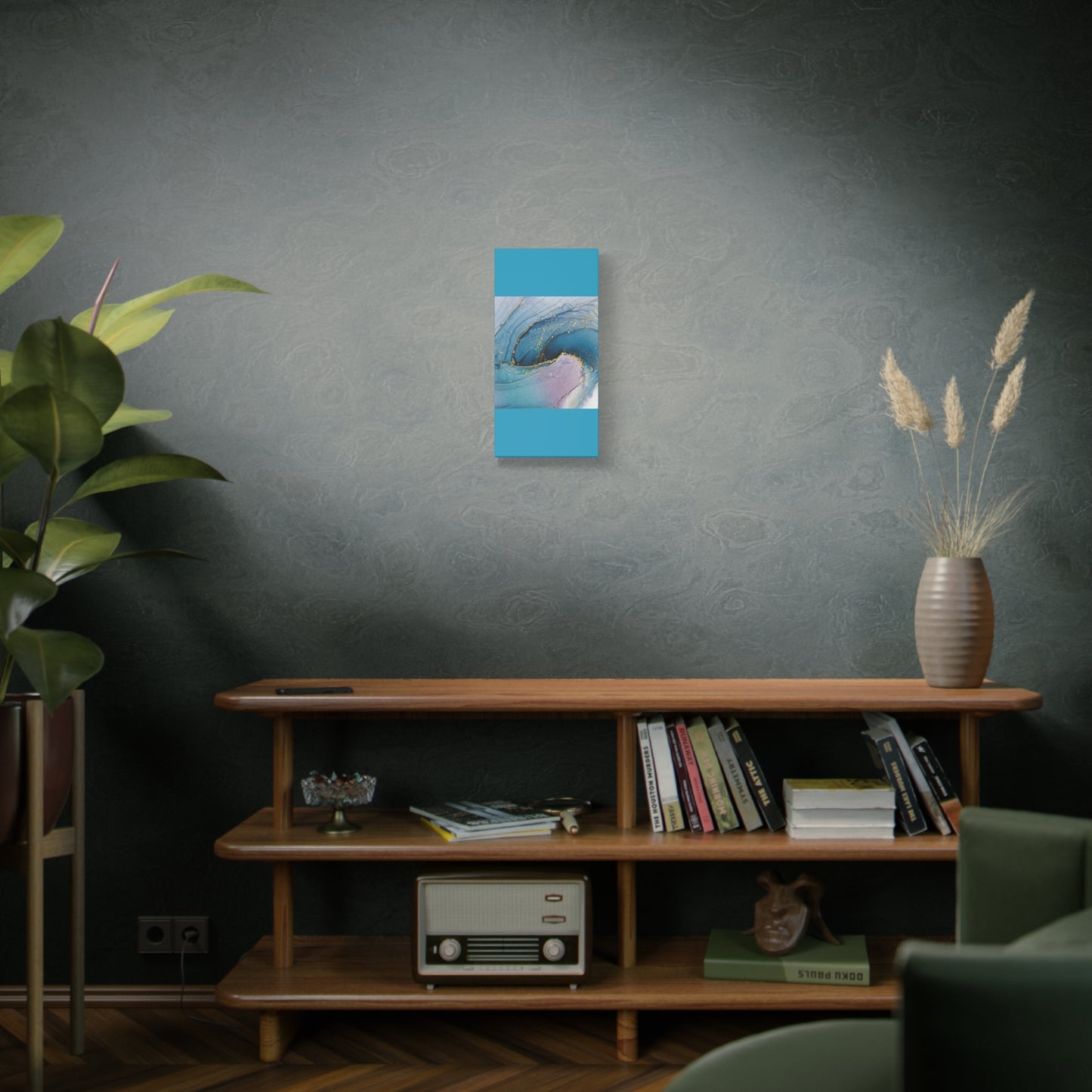 Canvas Wall Art, Abstract Ocean Wave, Modern Decor, Home Office, Gift for Her, Blue Gold Artwork, Living Room Wall Decor