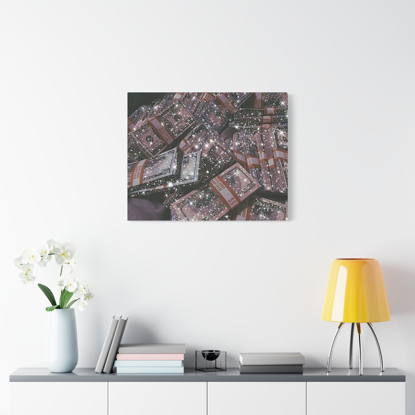 Sparkling Money Canvas Art, Glittery Wall Decor for Home, Modern Art Piece, Gift for Art Lovers, Chic Office Decor, Unique Wall Hanging