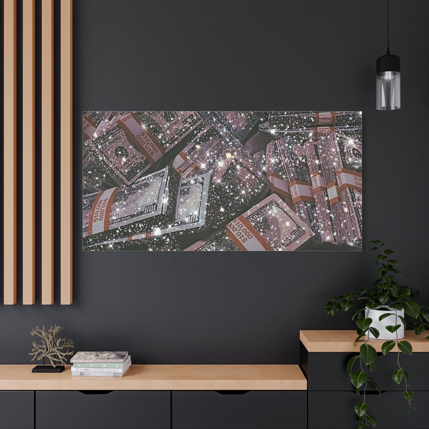 Sparkling Money Canvas Art, Glittery Wall Decor for Home, Modern Art Piece, Gift for Art Lovers, Chic Office Decor, Unique Wall Hanging