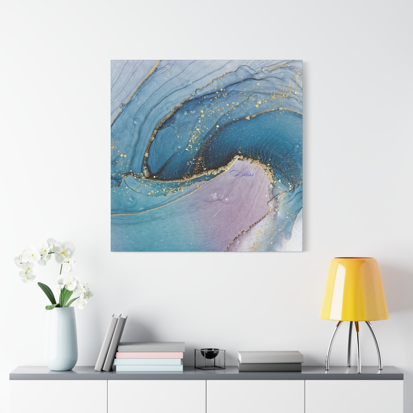 Canvas Wall Art, Abstract Ocean Wave, Modern Decor, Home Office, Gift for Her, Blue Gold Artwork, Living Room Wall Decor