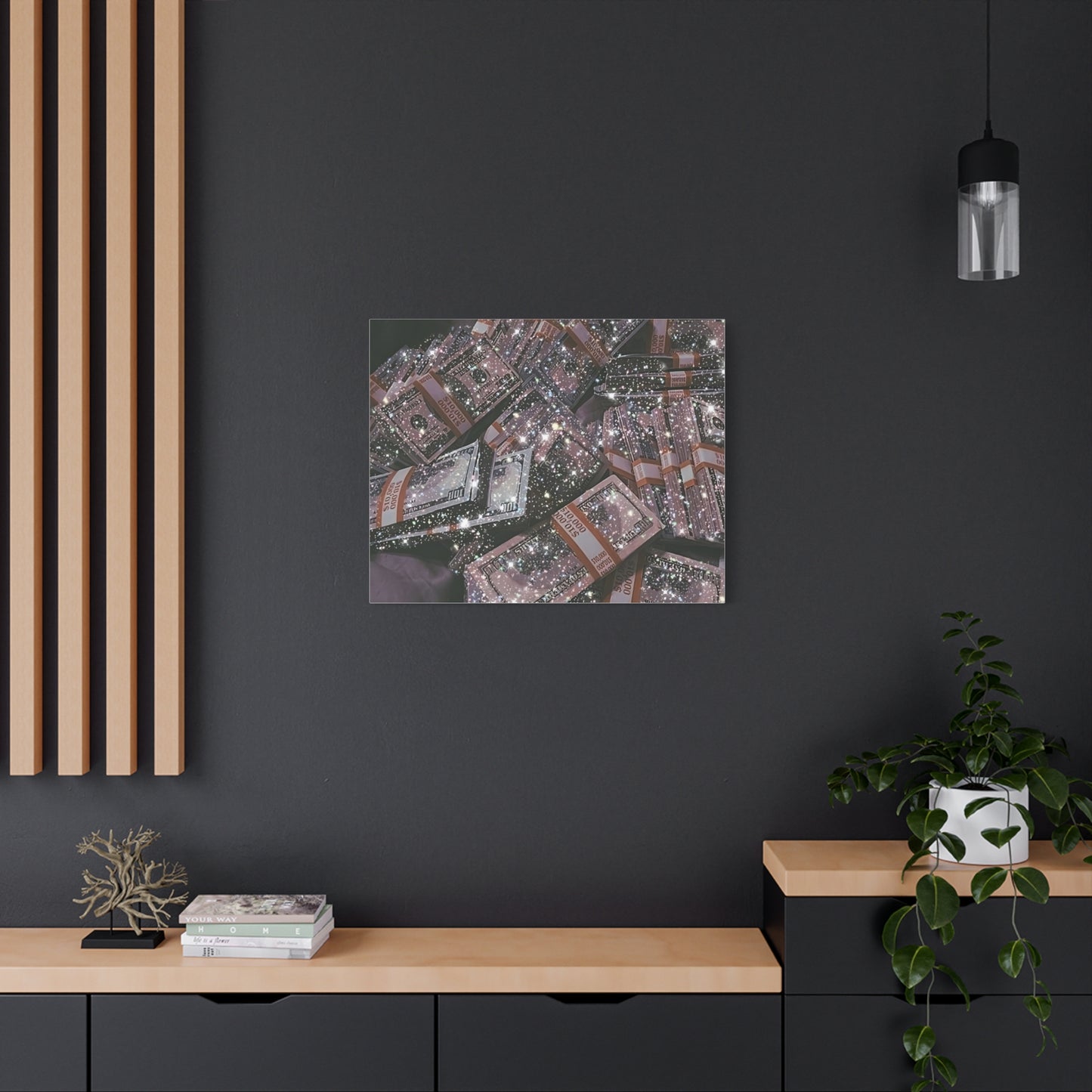 Sparkling Money Canvas Art, Glittery Wall Decor for Home, Modern Art Piece, Gift for Art Lovers, Chic Office Decor, Unique Wall Hanging
