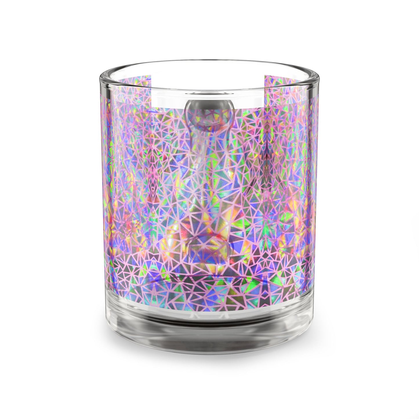 Holographic Geometric Prism Print Stained on Glass Mug Iridescent Kaleidoscope 10oz