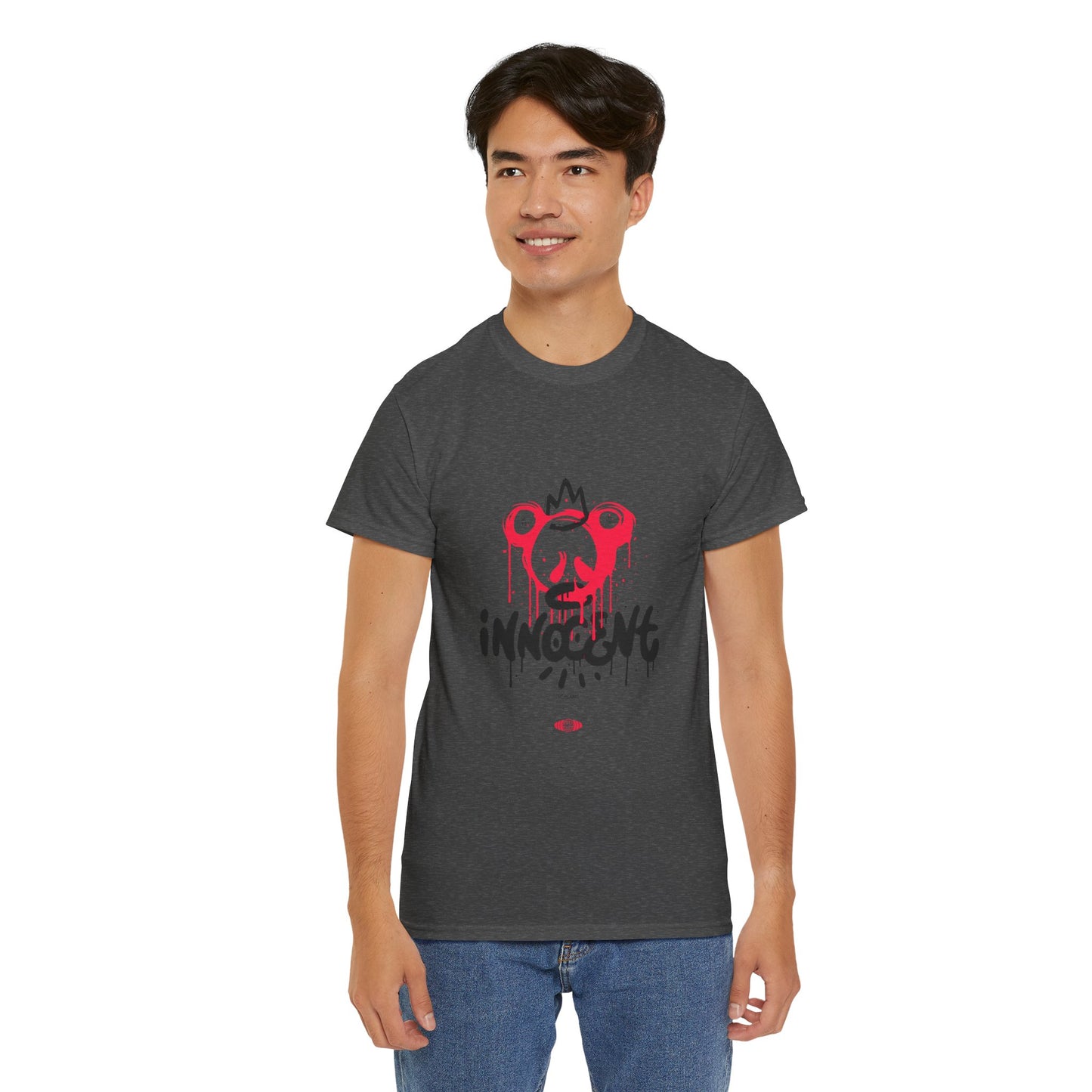 Edgy Graphic Tee: 'Innocent' Design, Urban Fashion, Streetwear, Unisex Cotton T-Shirt, Music Festivals, Casual Wear