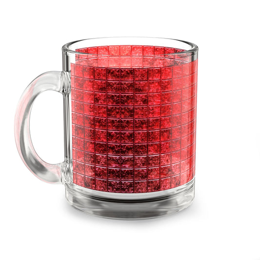 Red Mosaic Tile Pattern Glass Mug Geometric Grid Drinkware