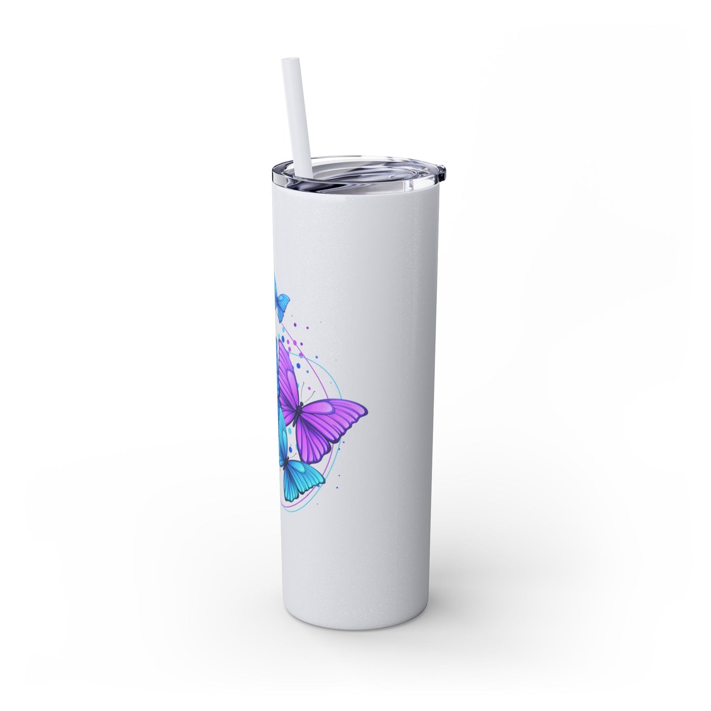 Butterfly Design Skinny Tumbler with Straw - 20oz Travel Mug