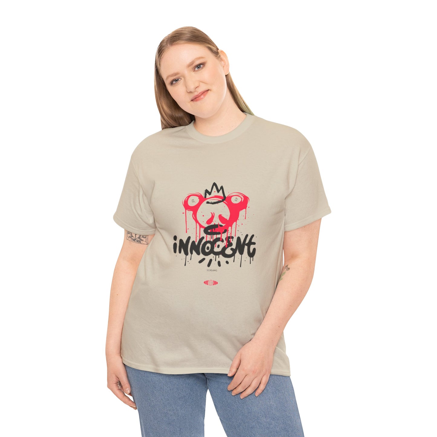 Edgy Graphic Tee: 'Innocent' Design, Urban Fashion, Streetwear, Unisex Cotton T-Shirt, Music Festivals, Casual Wear