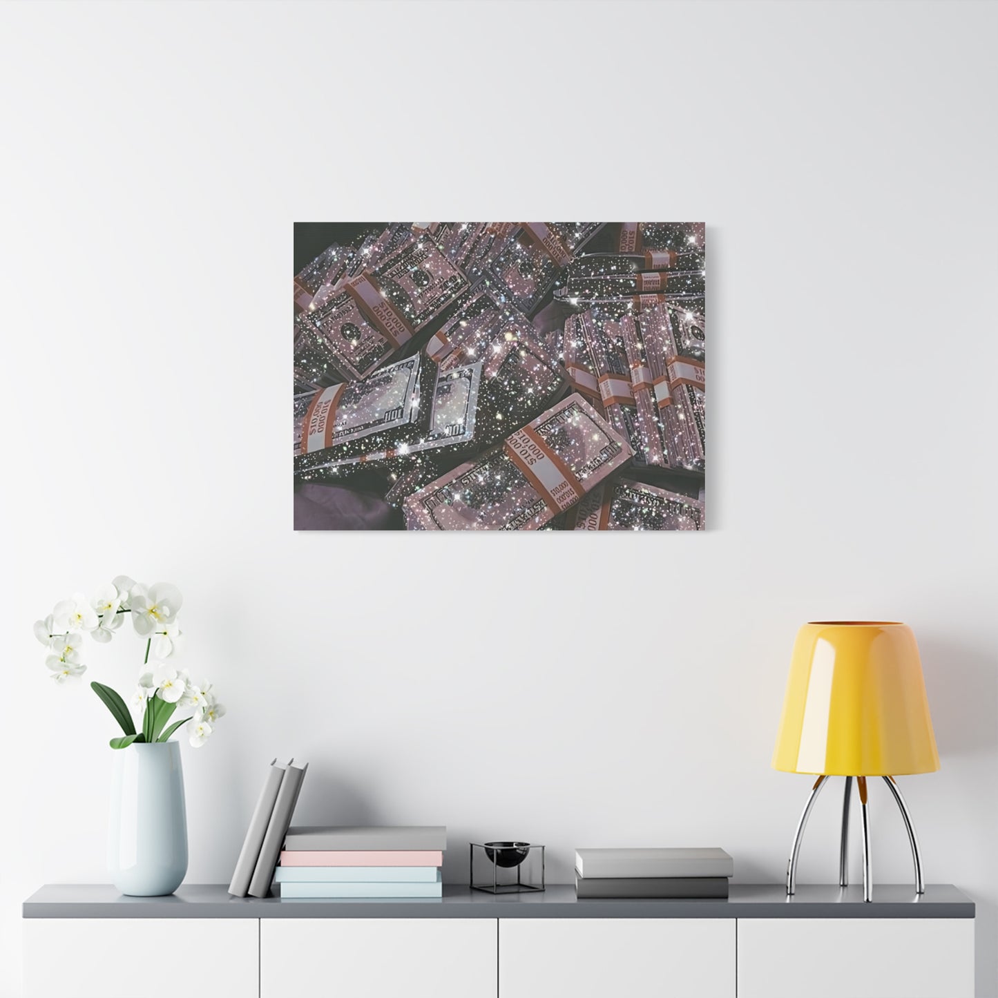Sparkling Money Canvas Art, Glittery Wall Decor for Home, Modern Art Piece, Gift for Art Lovers, Chic Office Decor, Unique Wall Hanging