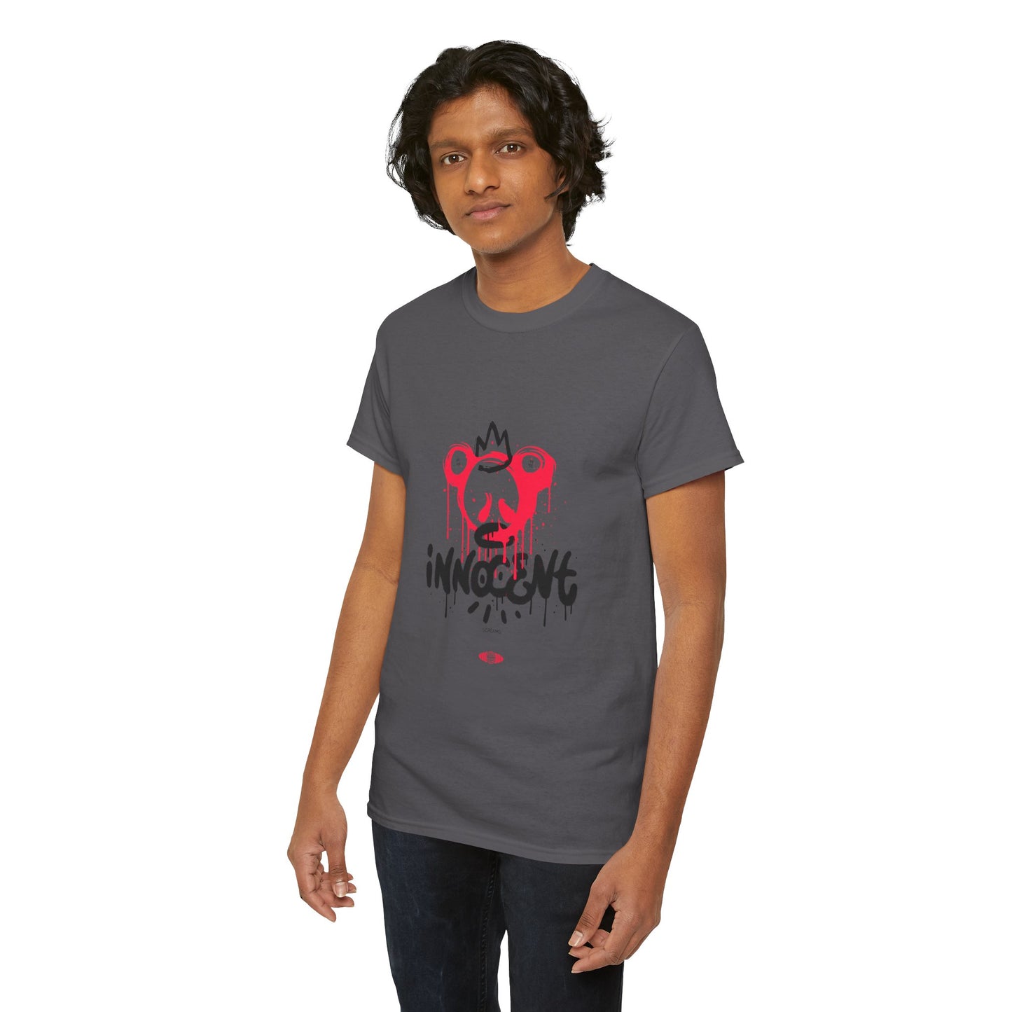 Edgy Graphic Tee: 'Innocent' Design, Urban Fashion, Streetwear, Unisex Cotton T-Shirt, Music Festivals, Casual Wear