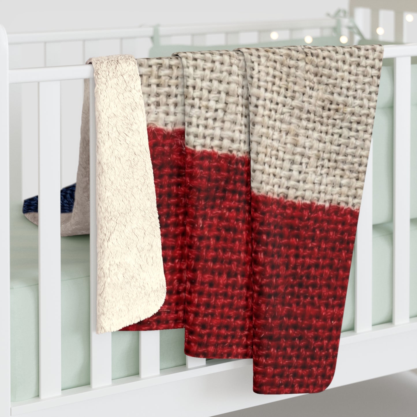 American Flag Burlap Texture Print Sherpa Blanket Patriotic Stars Stripes Throw