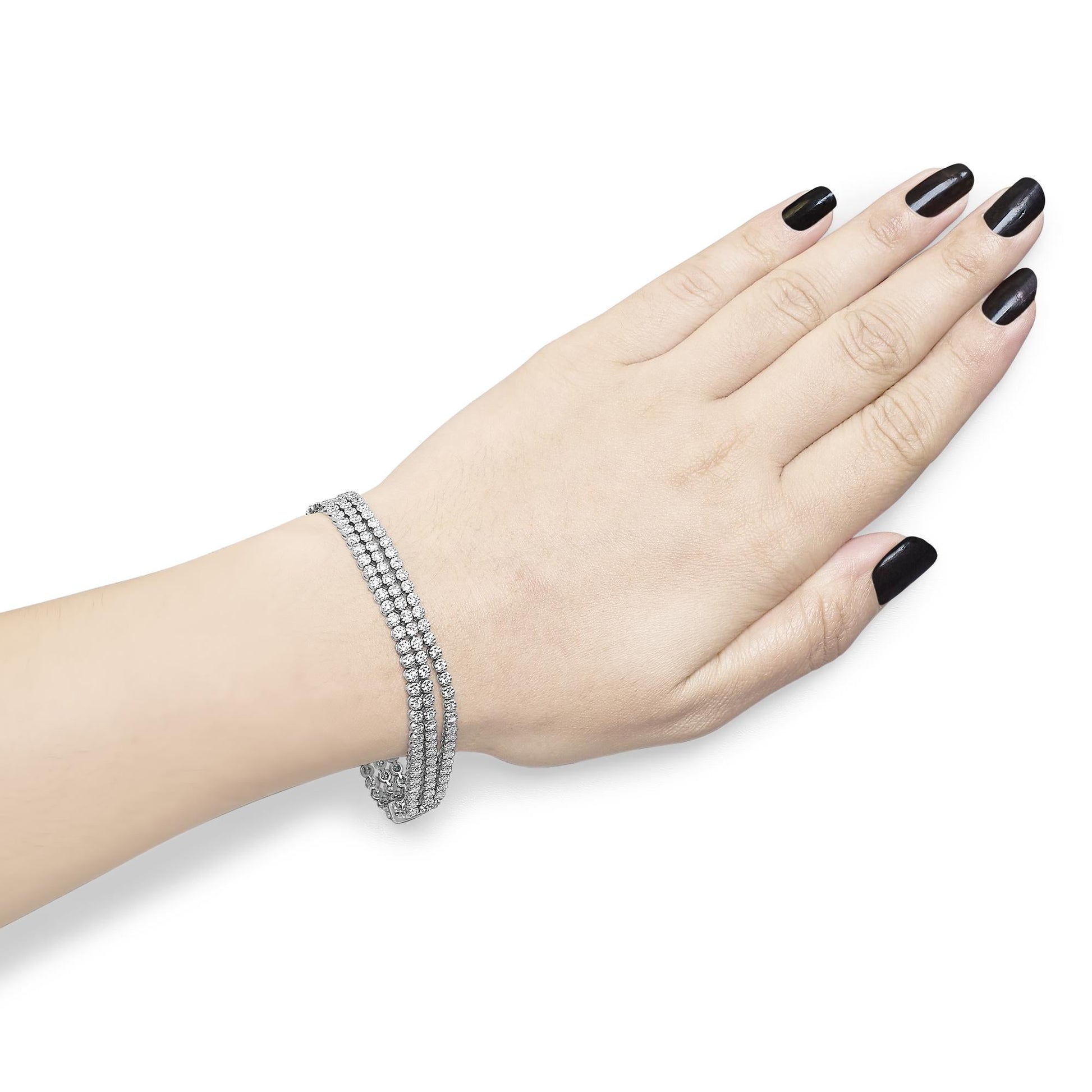 18K White Gold 5.00 Cttw Natural Diamond 3 Row Link Tennis Bracelet (G-H Color, VS1-VS2 Clarity) - 7.25" Inches-2