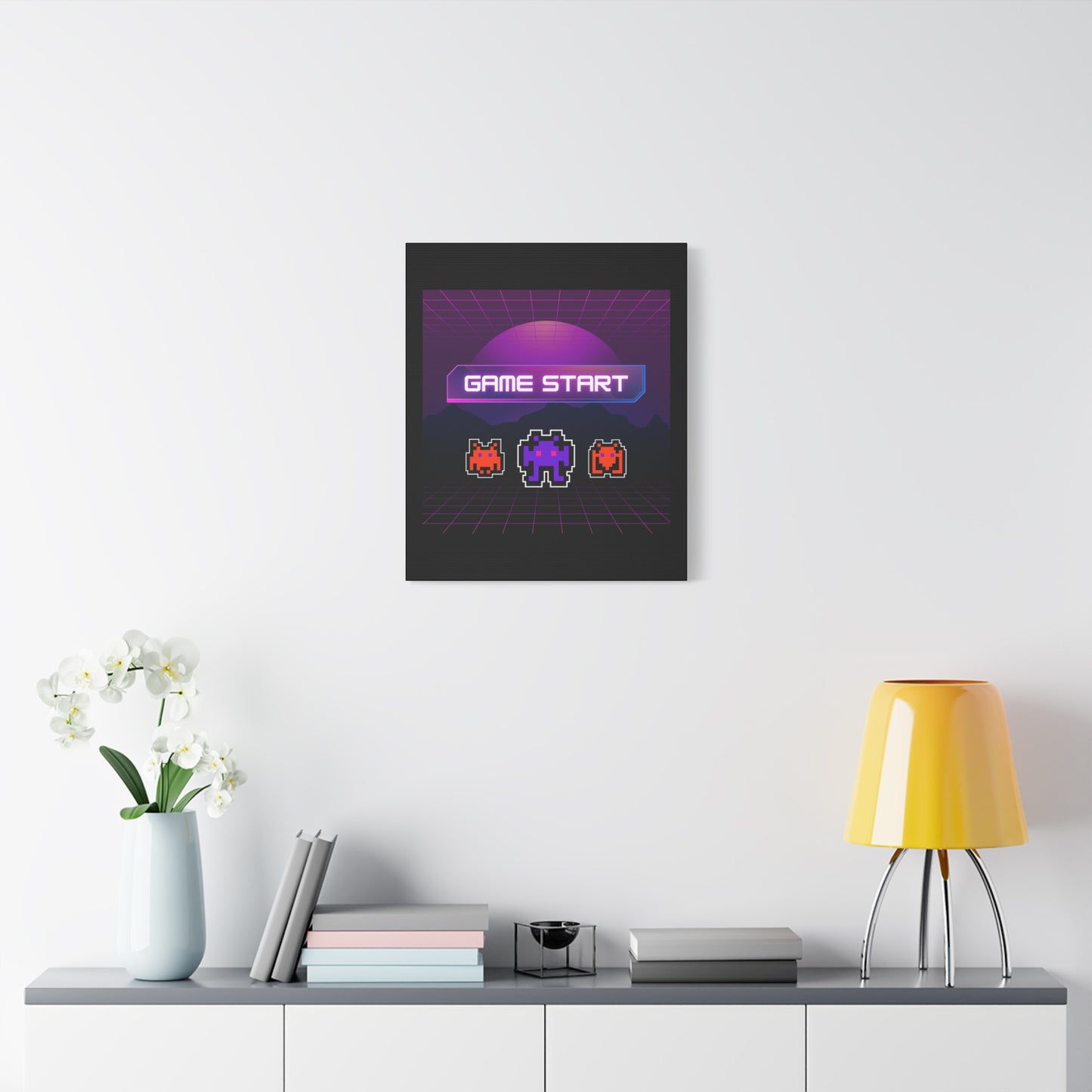 Retro Game Start Canvas Art Print | 80s Gaming Wall Decor, Gamer Gift, Pixel Art, Nostalgic Artwork, Home Decor