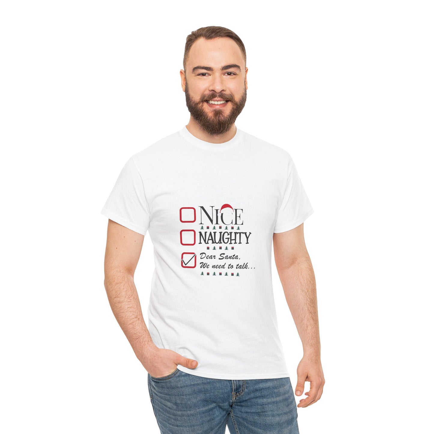 Funny Christmas Tee, Unisex Holiday Shirt, Naughty Nice Christmas Gift, Merry Christmas T-Shirt, Santa Gift