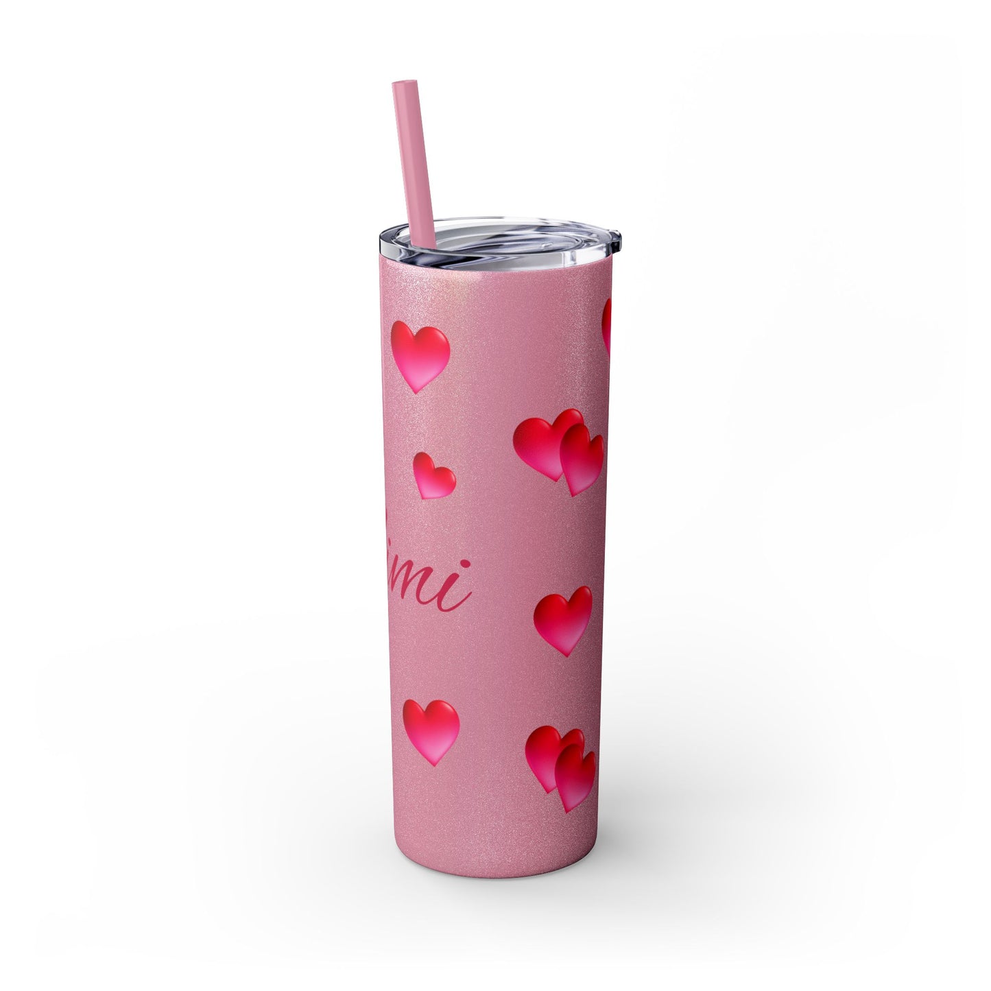 Gepasmaakte Glitter 20oz Dun Tumbler met Pienk Hartpatroon — [Jou Naam Hier]