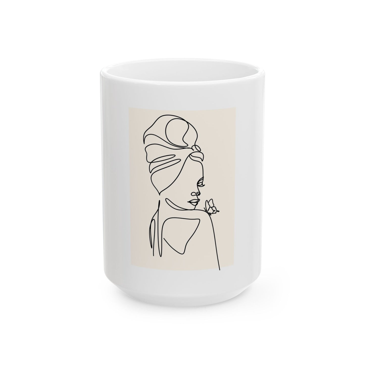 Elegant Butterfly Woman Line Art Ceramic Mug with Butterfly Accents, Perfect Gift for Coffee Lovers, Home Decor, Mother's Day, Self-Care