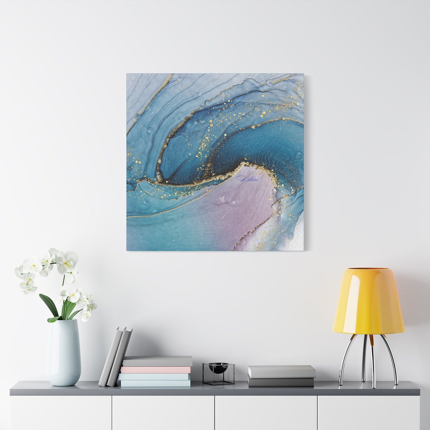 Canvas Wall Art, Abstract Ocean Wave, Modern Decor, Home Office, Gift for Her, Blue Gold Artwork, Living Room Wall Decor