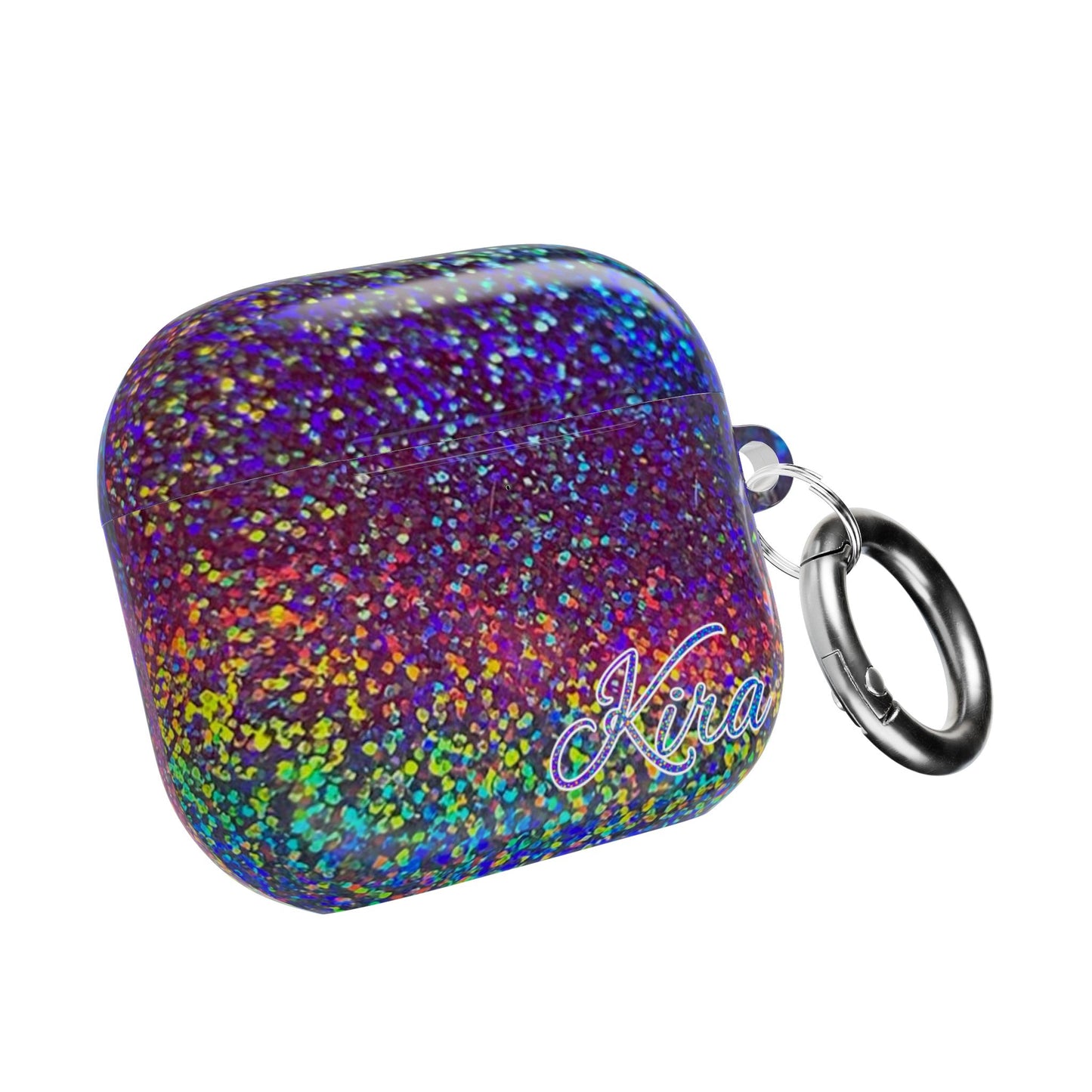 Holographic Rainbow Glitter Print Earbud Case - Personalized Name Option