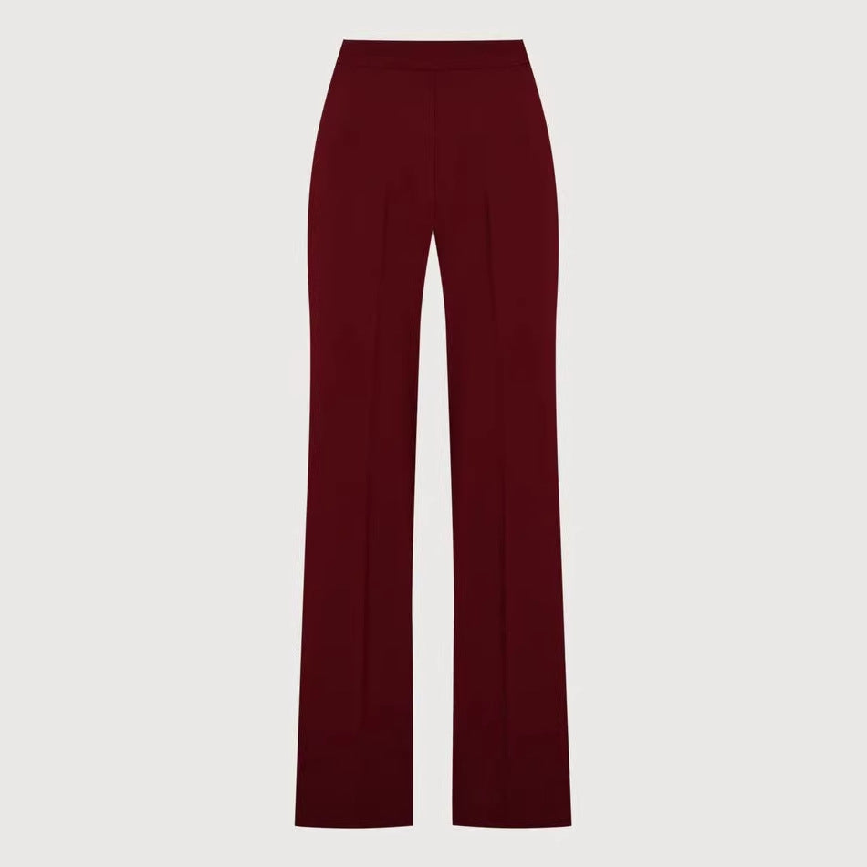 Wine red stand collar sleeveless mesh spliced jumpsuit with high-end split trousers set