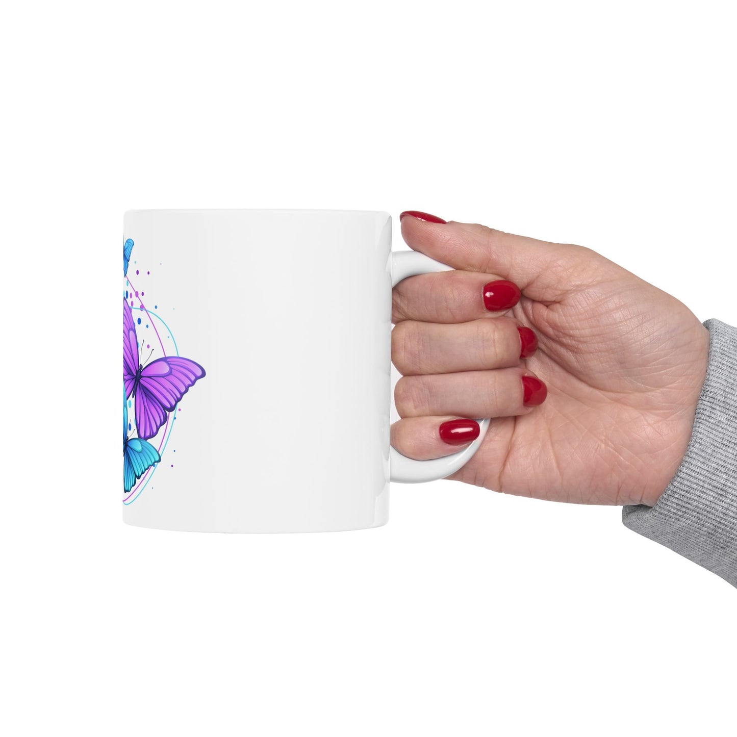 Butterfly Dreams Ceramic Mug, Colorful Butterfly Mug, Blue and Purple Mug, Nature Lover Gift, Spring Decor, Eco-Friendly Coffee Cup