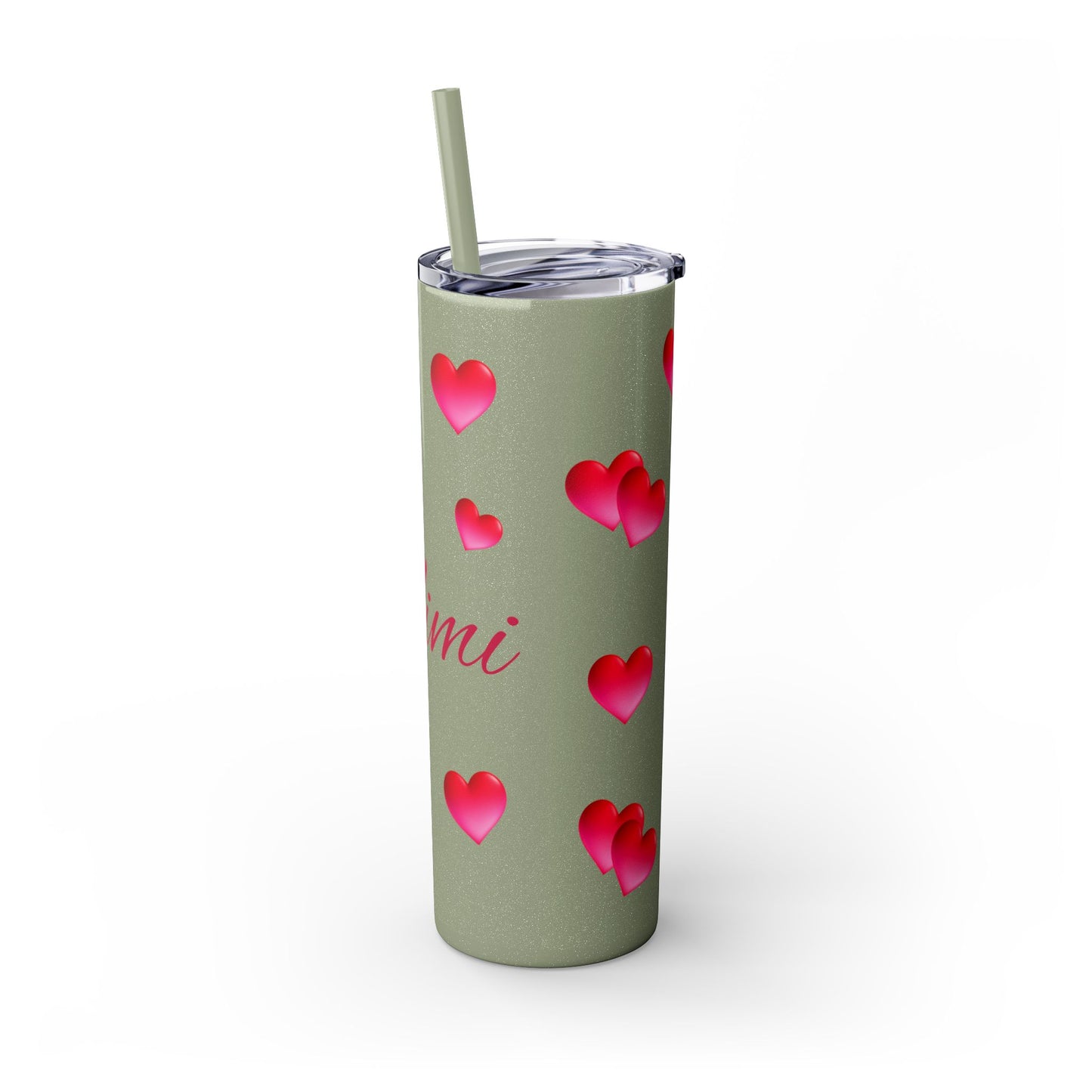 Gepasmaakte Glitter 20oz Dun Tumbler met Pienk Hartpatroon — [Jou Naam Hier]