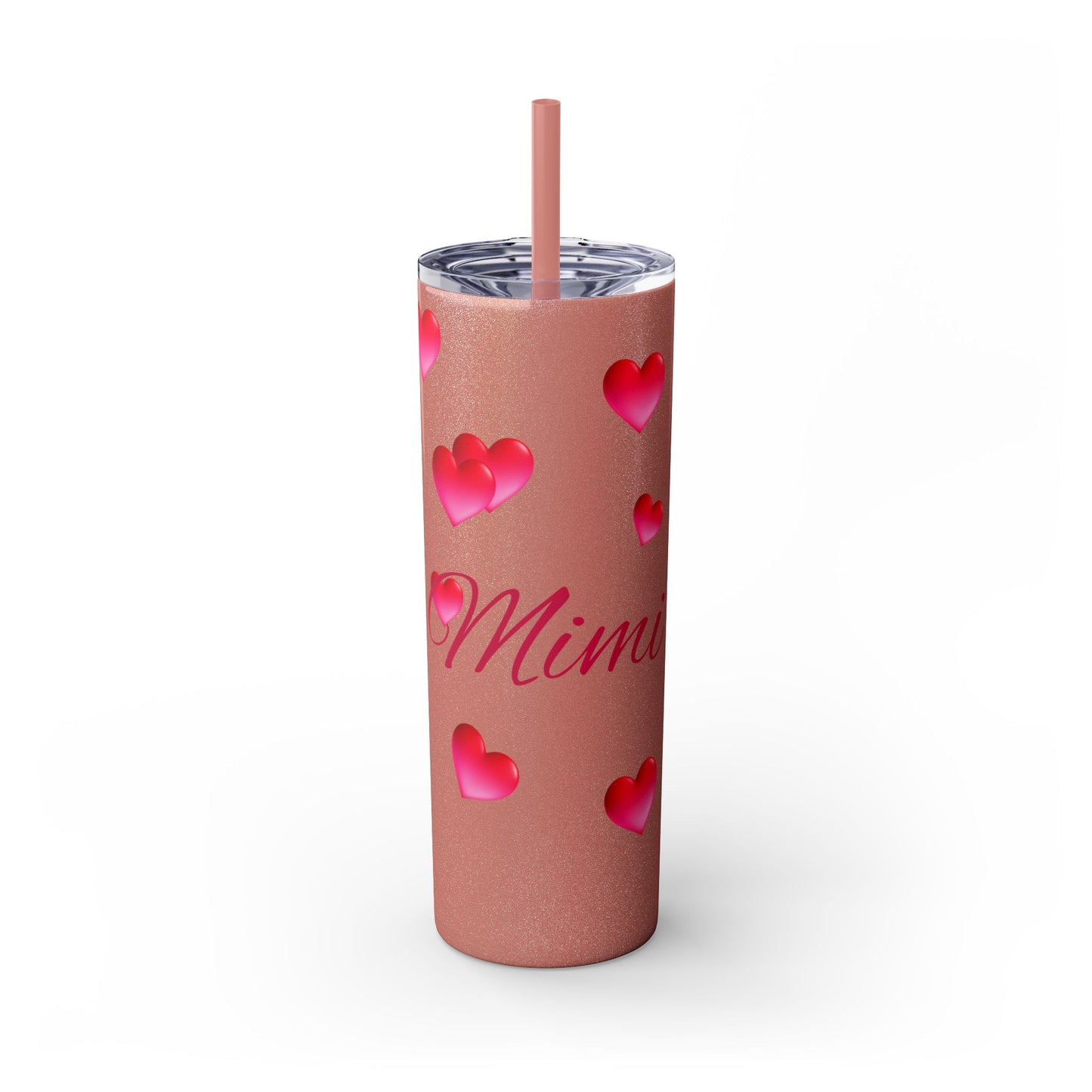 Gepasmaakte Glitter 20oz Dun Tumbler met Pienk Hartpatroon — [Jou Naam Hier]