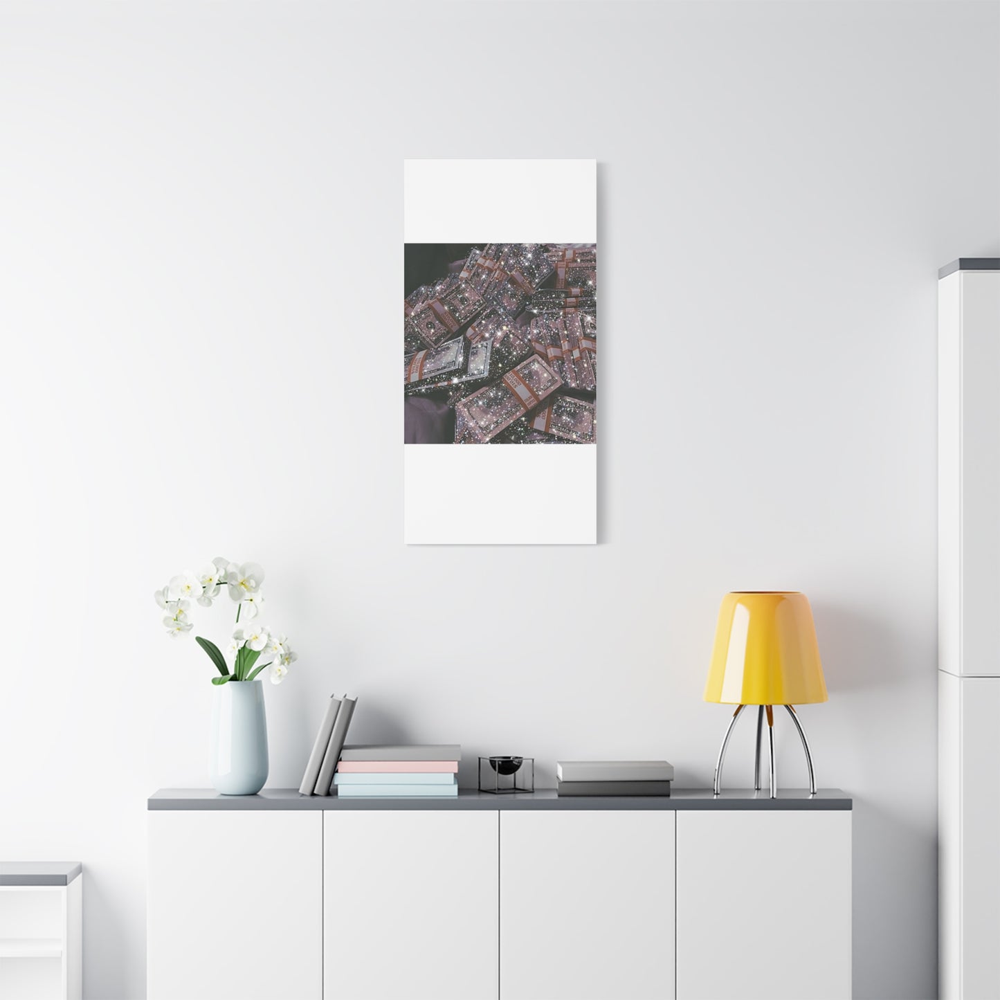 Sparkling Money Canvas Art, Glittery Wall Decor for Home, Modern Art Piece, Gift for Art Lovers, Chic Office Decor, Unique Wall Hanging