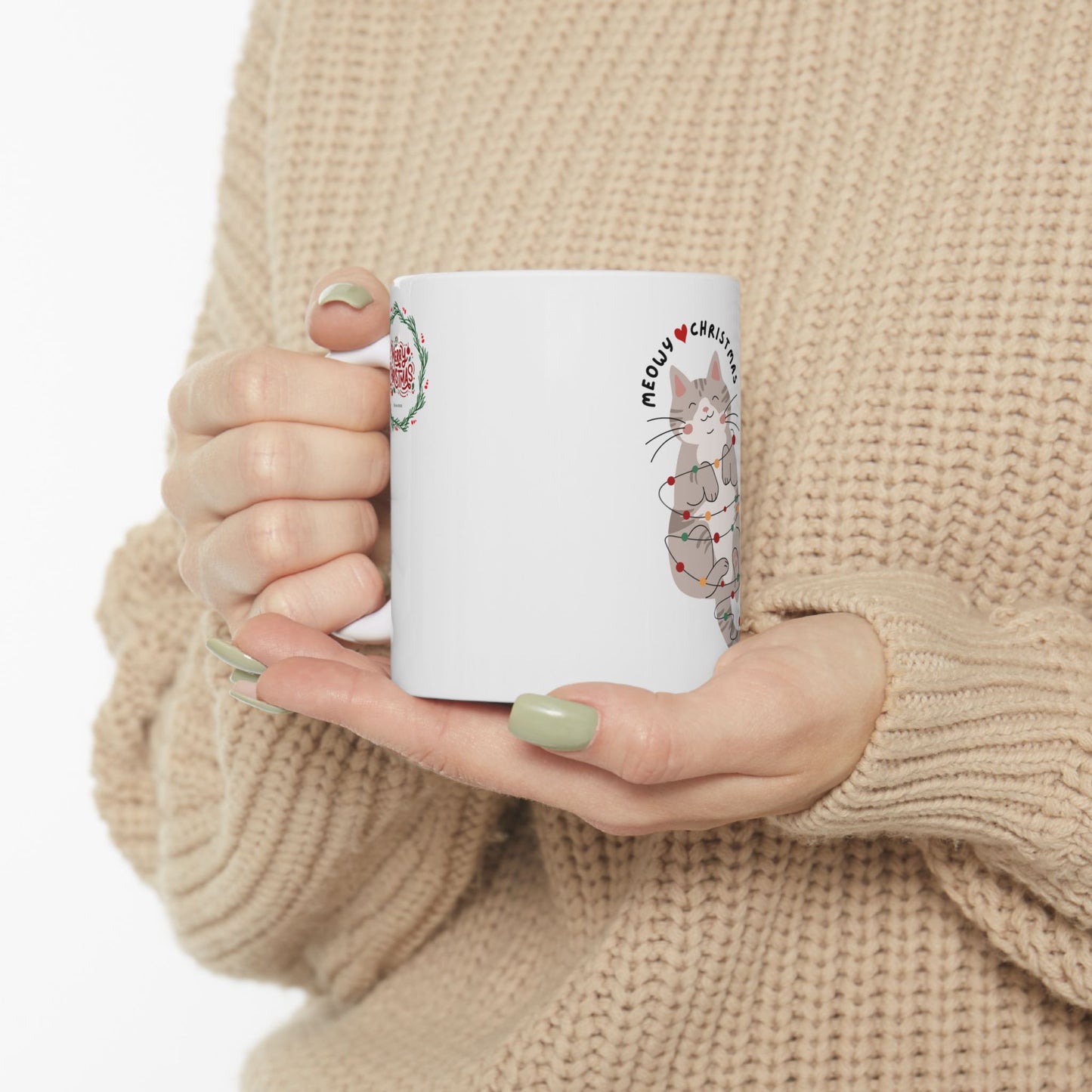 Meowy Christmas Merry Christmas Cat Mug, Cute Kitty Coffee Cup, Holiday Drinkware, Cat Lover Gift, Festive Ceramic Mug