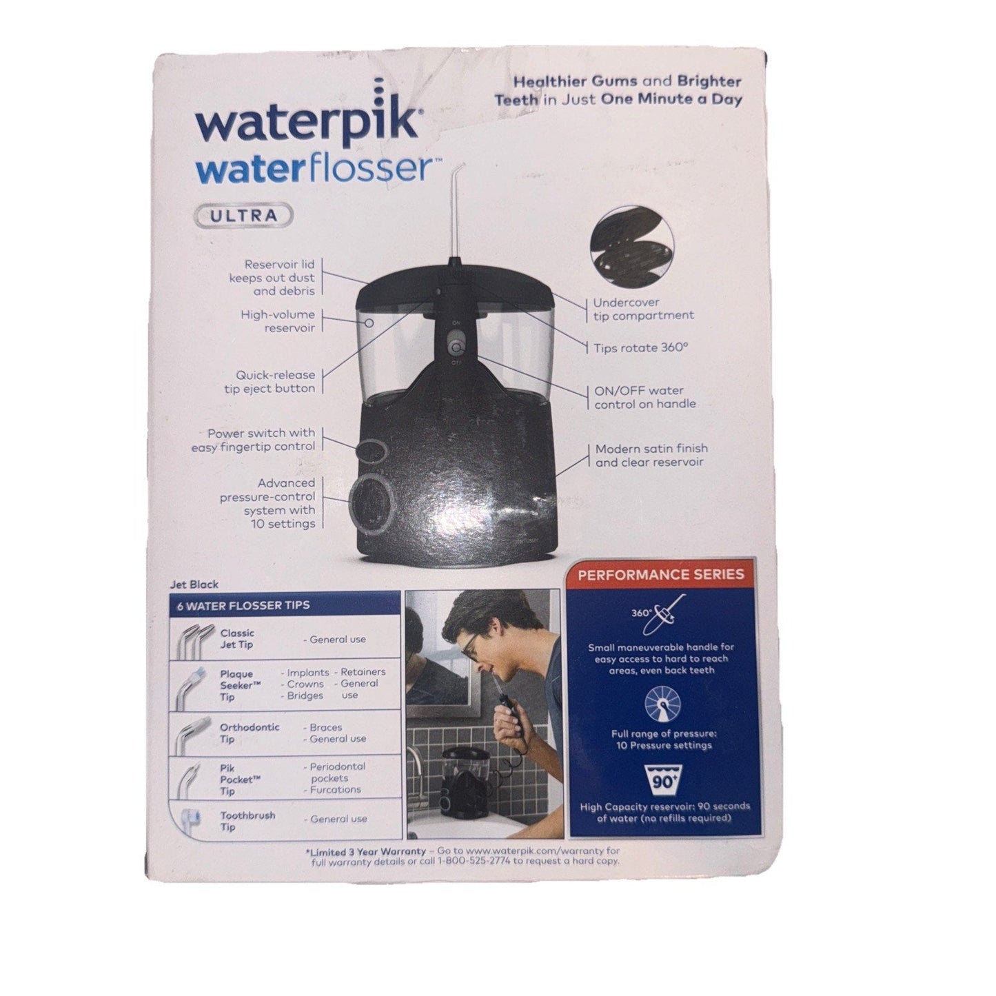 Waterpik Ultra Water Flosser with 10 Pressure Settings + 6 Tips, Black New
