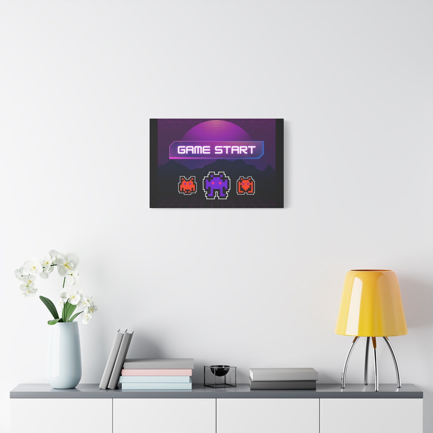 Retro Game Start Canvas Art Print | 80s Gaming Wall Decor, Gamer Gift, Pixel Art, Nostalgic Artwork, Home Decor