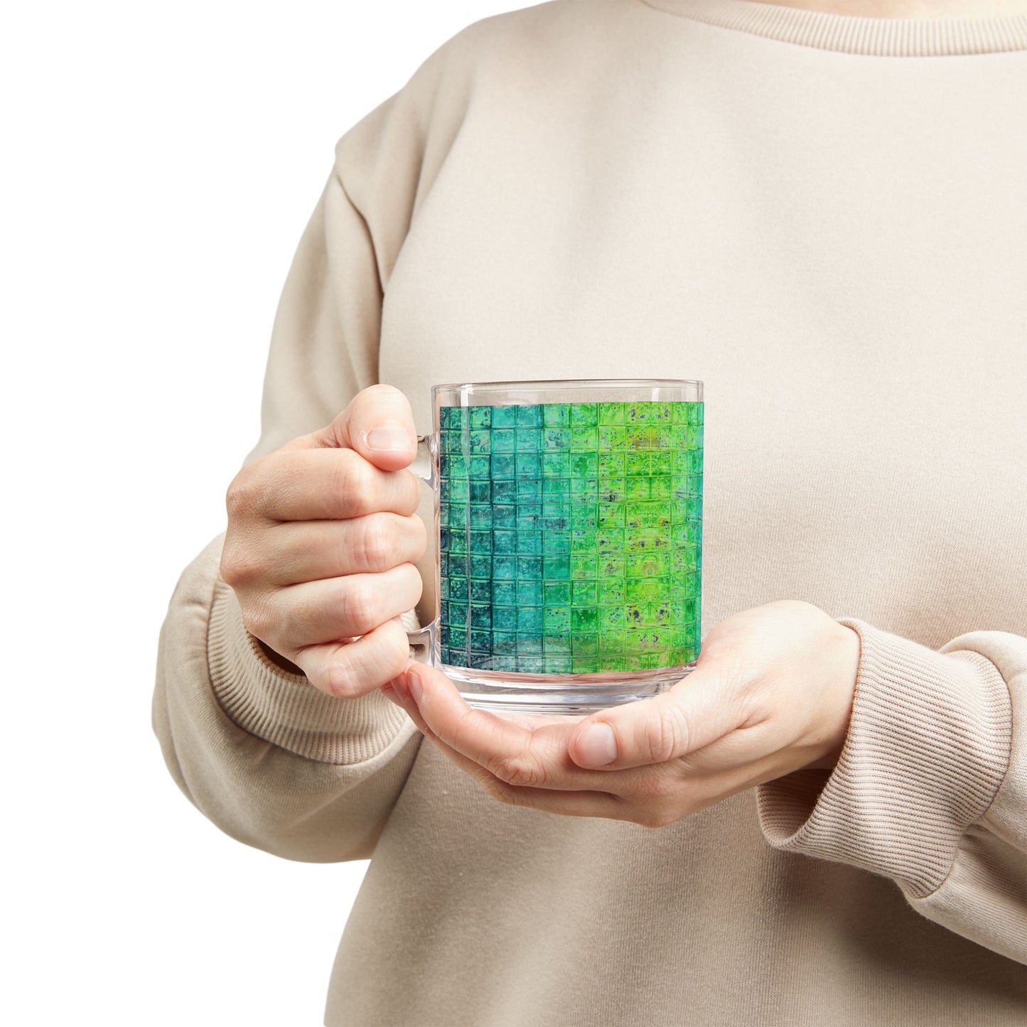 Teal Green Mosaic Tile Glass Mug 10oz