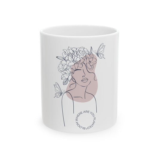 Bloom Where You Are Planted - Boho Floral Ceramic Mug, Inspirational Coffee Cup, Artistic Tea Mug, Gift for Her, Home Decor, Kitchen Accessory