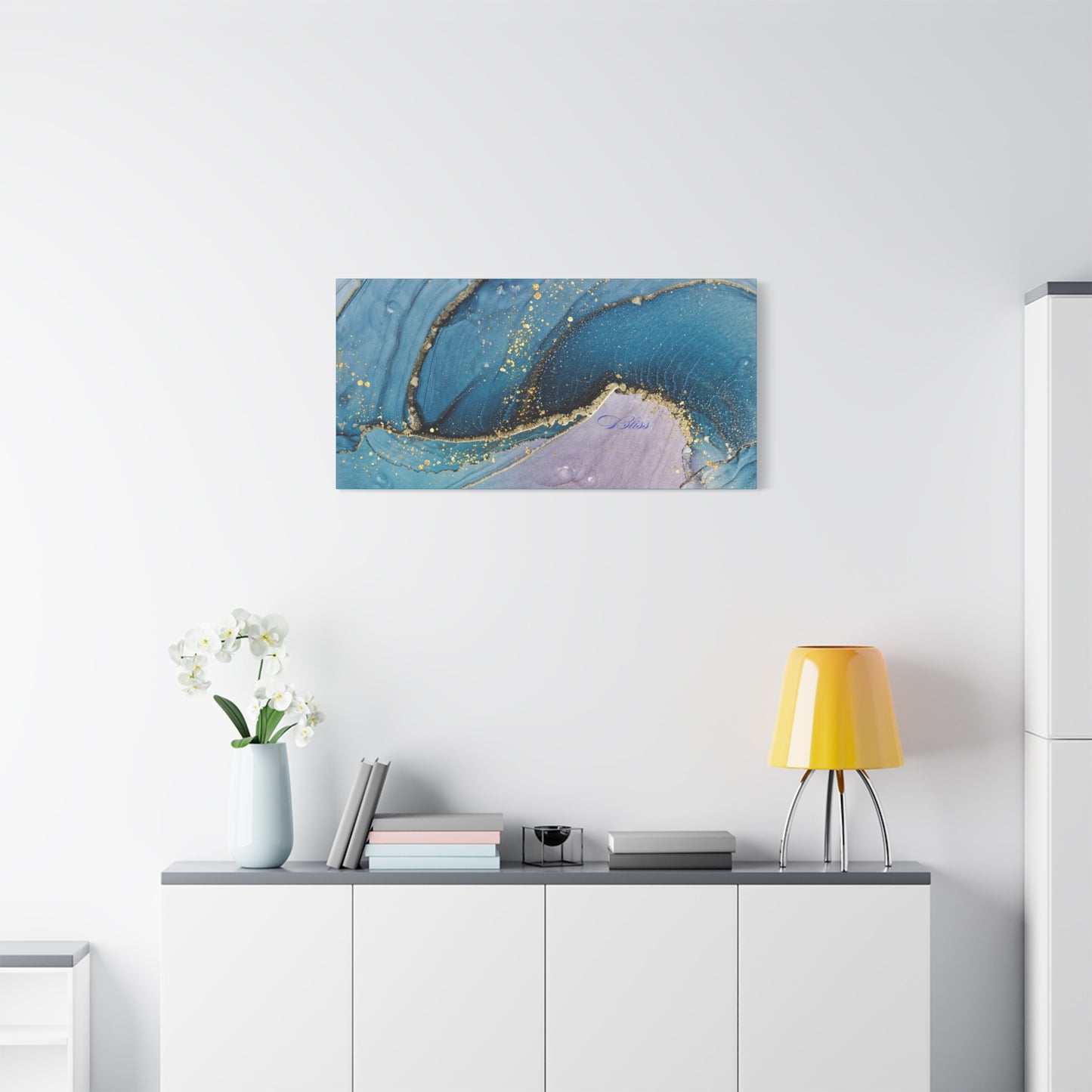 Canvas Wall Art, Abstract Ocean Wave, Modern Decor, Home Office, Gift for Her, Blue Gold Artwork, Living Room Wall Decor