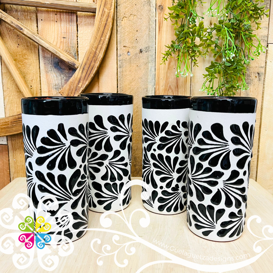 Set of 4 Black with White Espiga Cilindro Tall Cup - Set Clay Cup