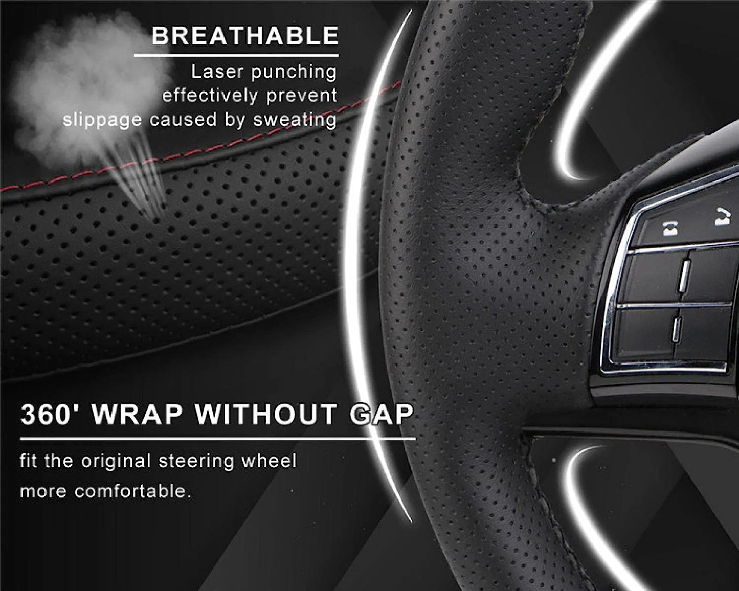 Genuine Leather Car Steering Wheel Cover Soft Anti slip Steering-Wheel Braid Cowhide Braid With Needles Thread Leather Steering Wheel Cover Heavy Duty Pure Cowhide Steering Wheel Cover, Genuine Leather Steering Wheel Cover (Copy)