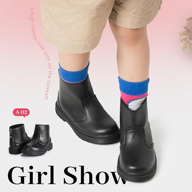Miamooi Toddler Girls Size 5.5 Black Boots Faux Leather Round Toe Back Zip Shoes