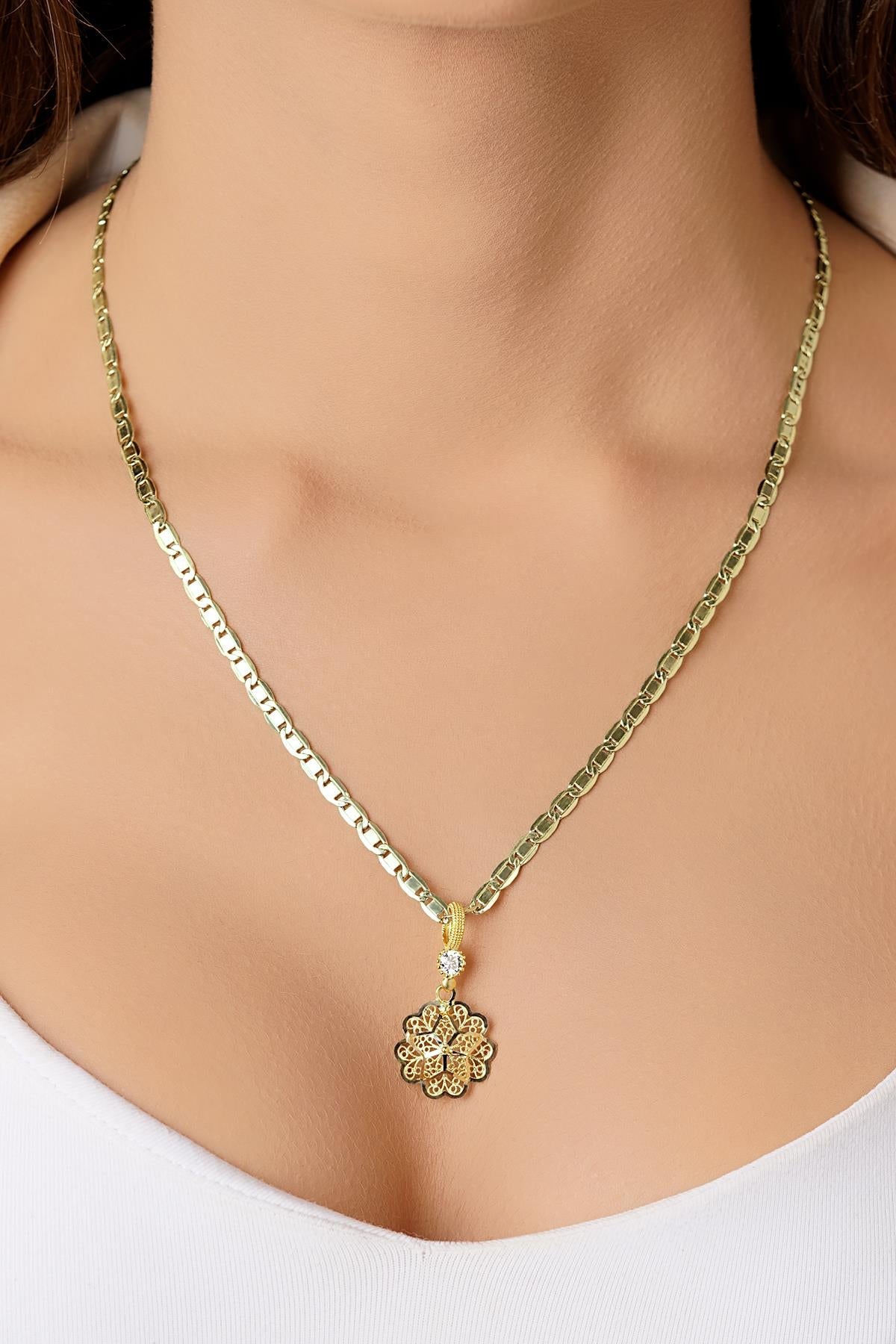 14ct Gold Filigree Rose on Valentino Chain-0