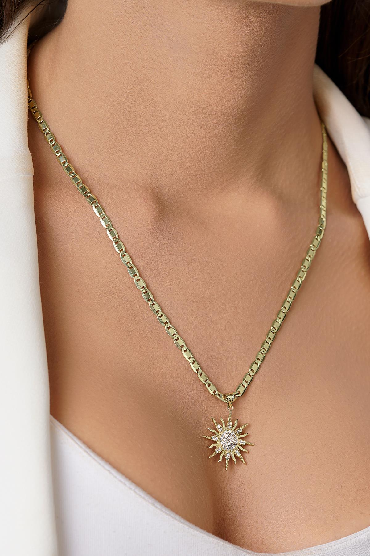 14ct Gold Sunburst Pendant on Valentino Chain-1