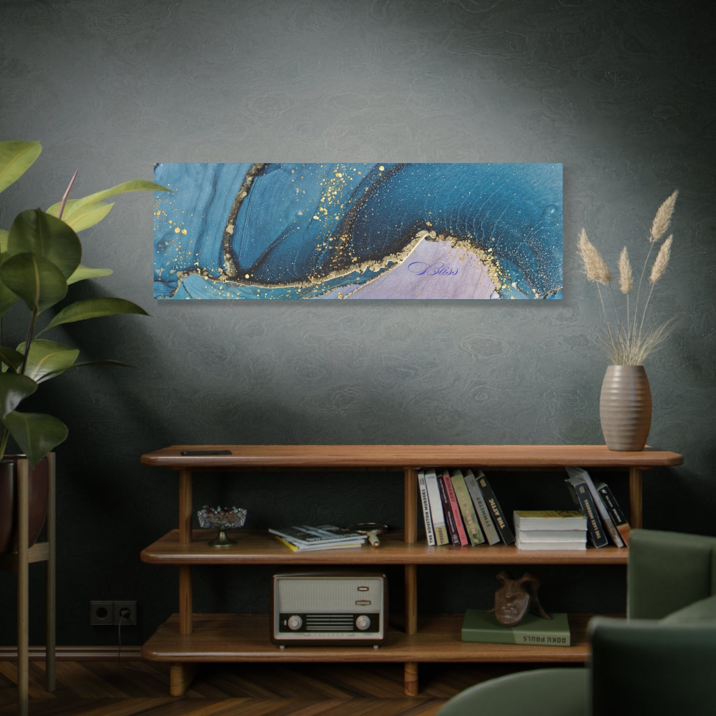 Canvas Wall Art, Abstract Ocean Wave, Modern Decor, Home Office, Gift for Her, Blue Gold Artwork, Living Room Wall Decor