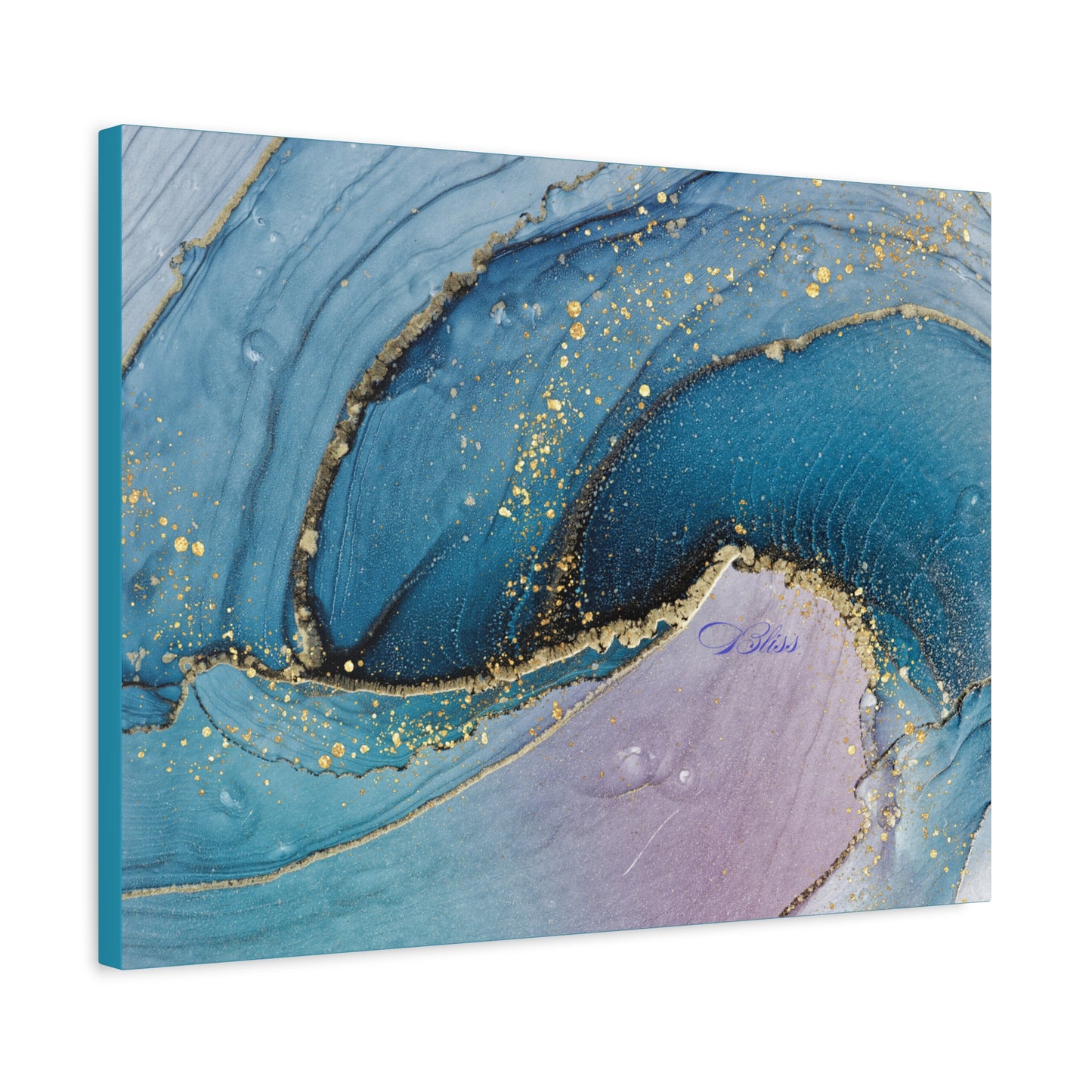 Canvas Wall Art, Abstract Ocean Wave, Modern Decor, Home Office, Gift for Her, Blue Gold Artwork, Living Room Wall Decor