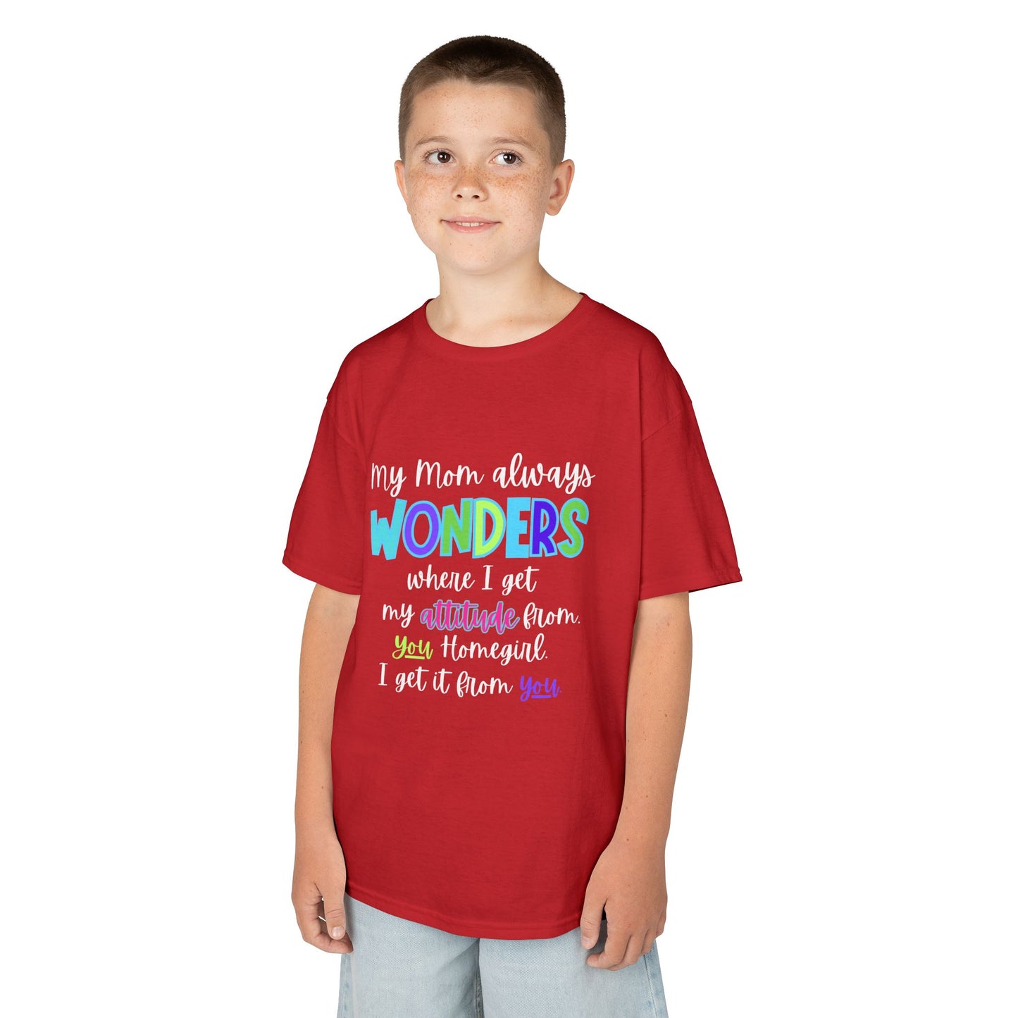 Colorful Kids Tee: 'My Mom Wonders Where I Get My Attitude From' | Fun Gift for Birthdays, Holidays, Everyday Wear, Unique Kids Apparel