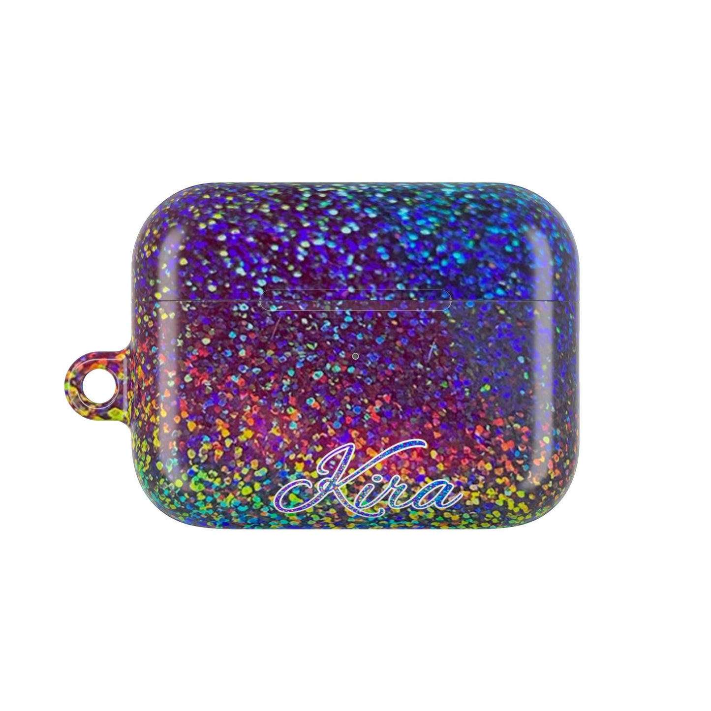 Holographic Rainbow Glitter Print Earbud Case - Personalized Name Option