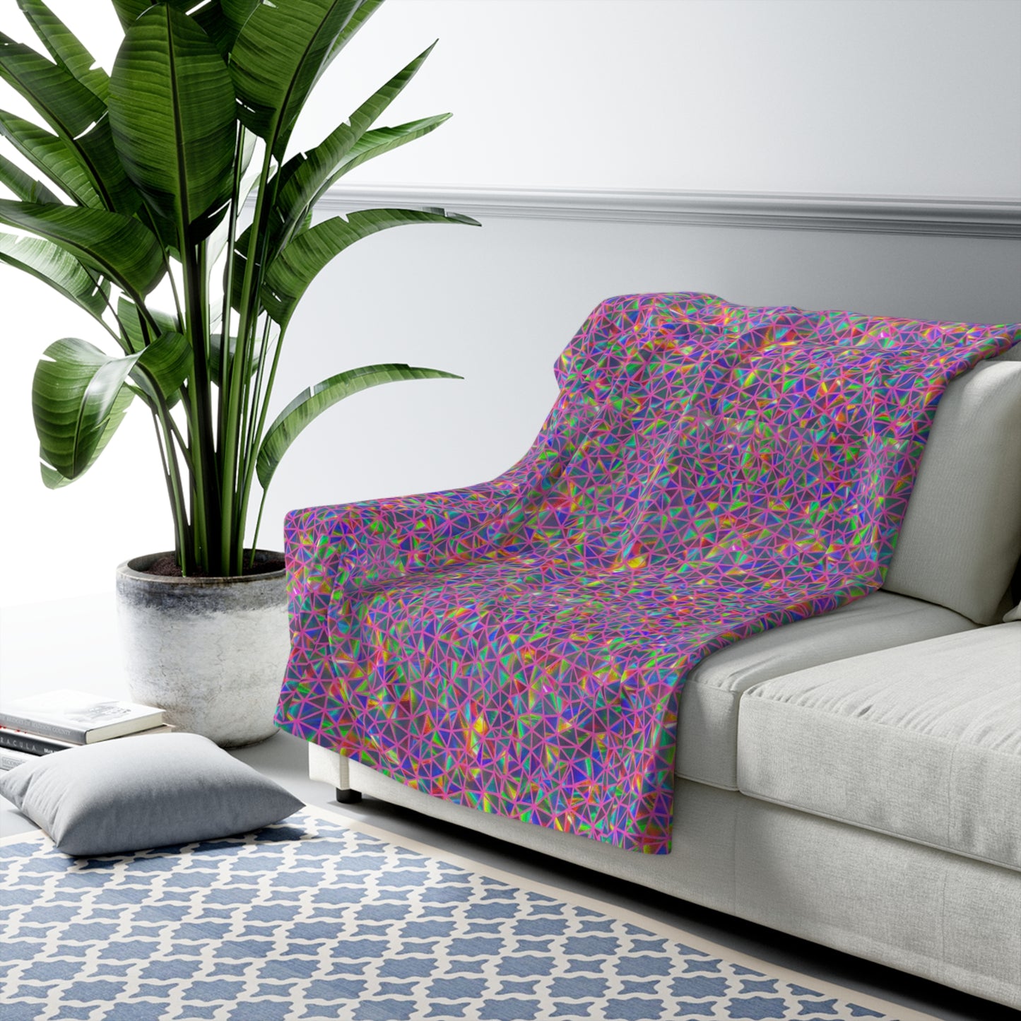 Colorful Geometric Pattern Sherpa Blanket | Rainbow Triangle Mosaic