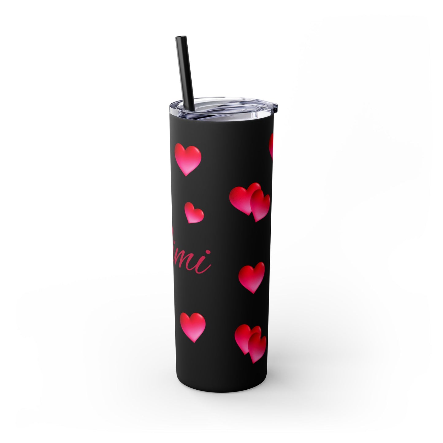 Gepasmaakte Glitter 20oz Dun Tumbler met Pienk Hartpatroon — [Jou Naam Hier]