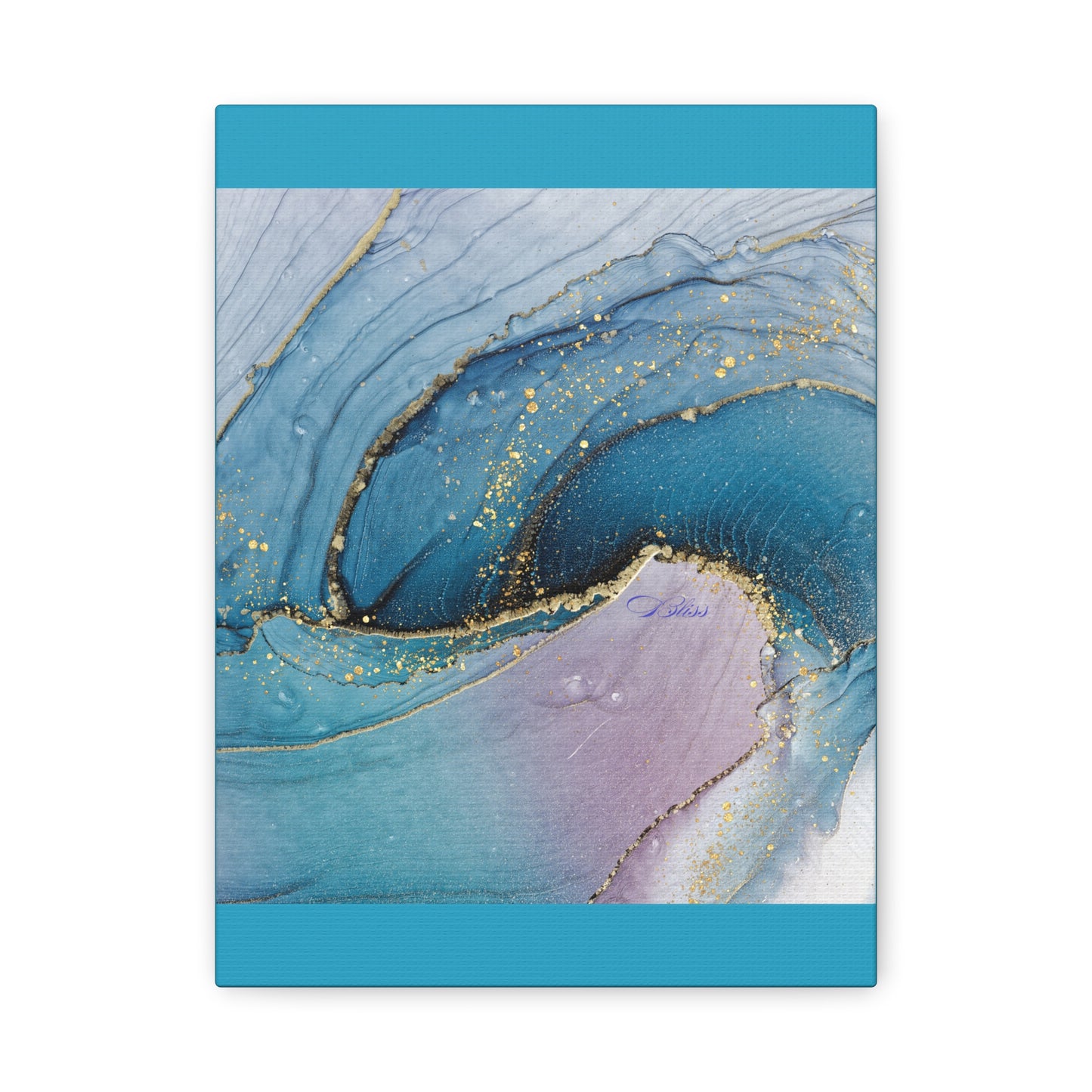 Canvas Wall Art, Abstract Ocean Wave, Modern Decor, Home Office, Gift for Her, Blue Gold Artwork, Living Room Wall Decor