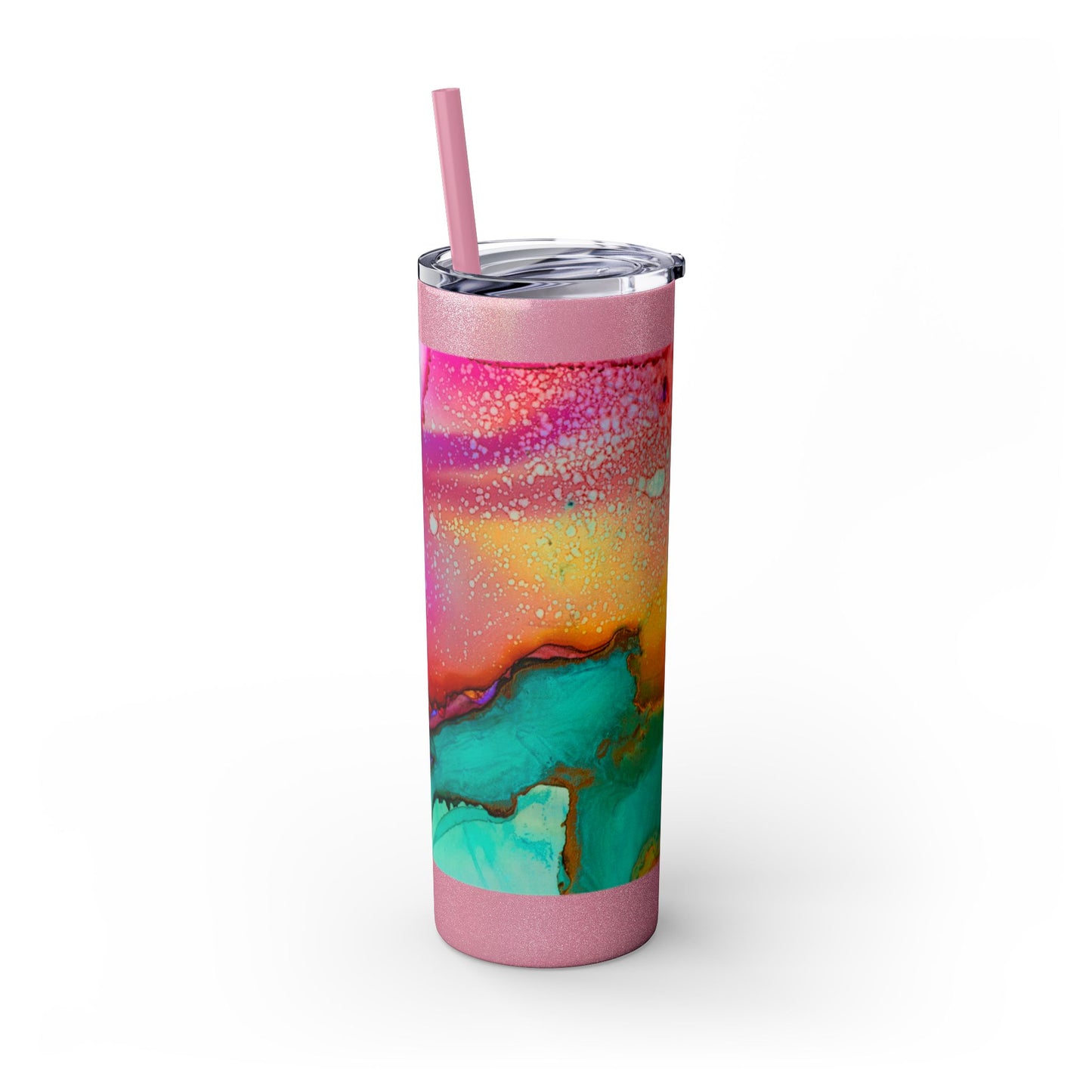 Beautiful Watercolor Splatter Skinny Tumbler with Straw - 20oz, Vibrant Colorful Drinkware for Every Occasion, Perfect Gift for Friends, Reusable Travel Mug, Water [...]