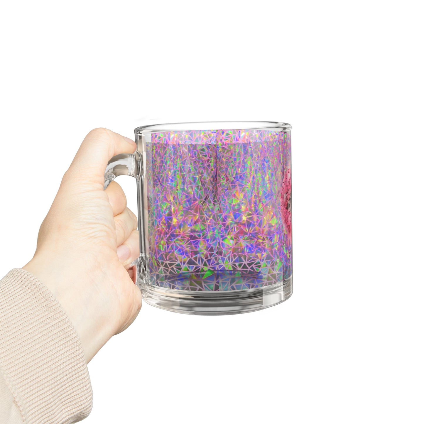 Holographic Capricorn Prism Pattern Glass Mug Iridescent Geometric 10oz