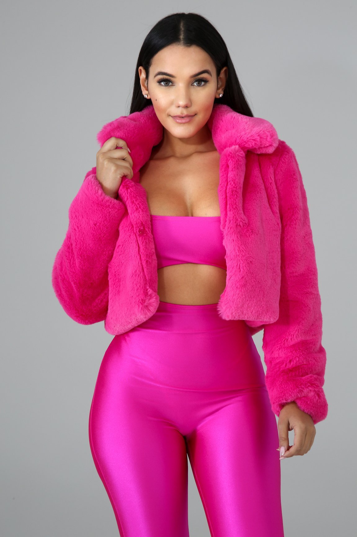 Fur coat with collar in autumn and winter