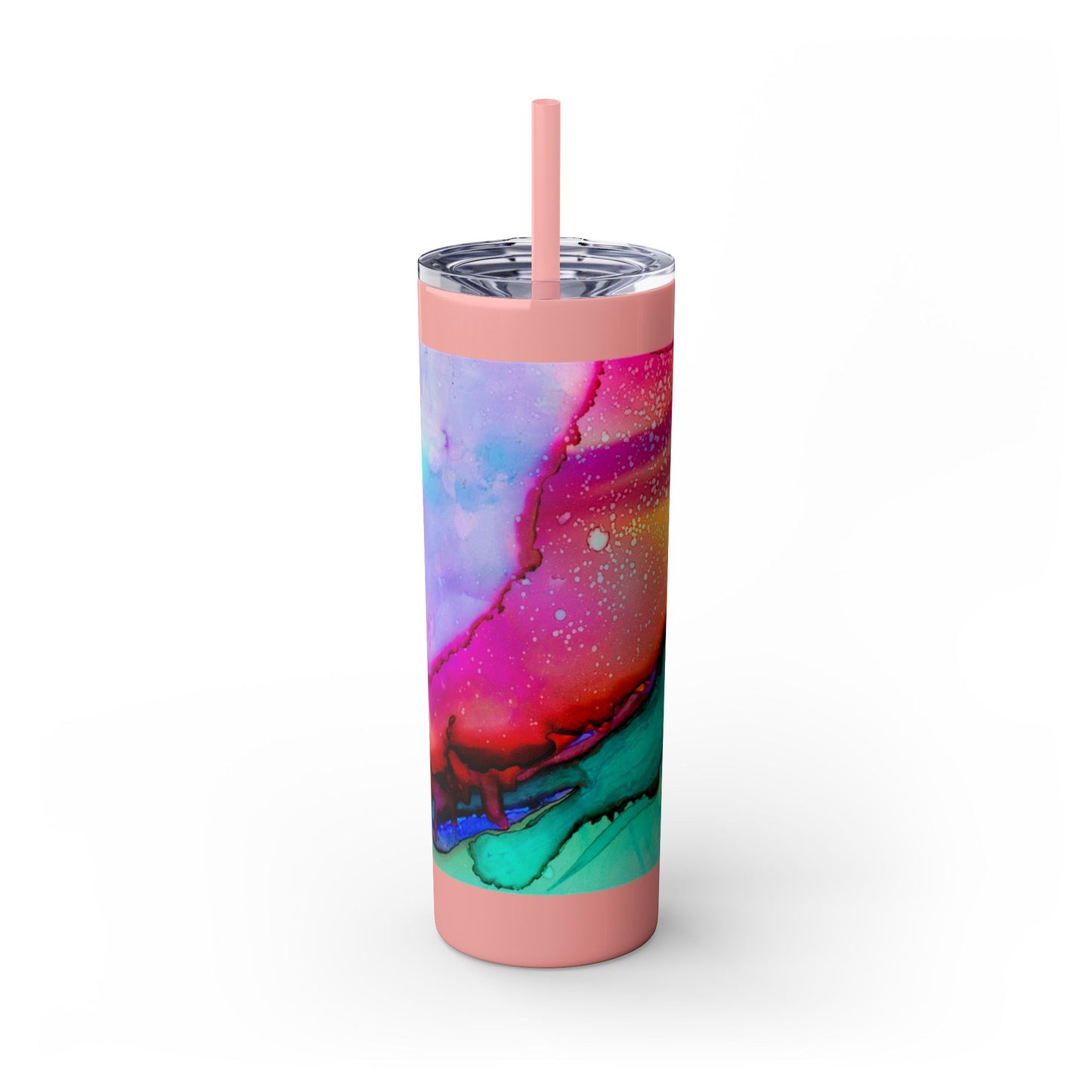 Beautiful Watercolor Splatter Skinny Tumbler with Straw - 20oz, Vibrant Colorful Drinkware for Every Occasion, Perfect Gift for Friends, Reusable Travel Mug, Water [...]